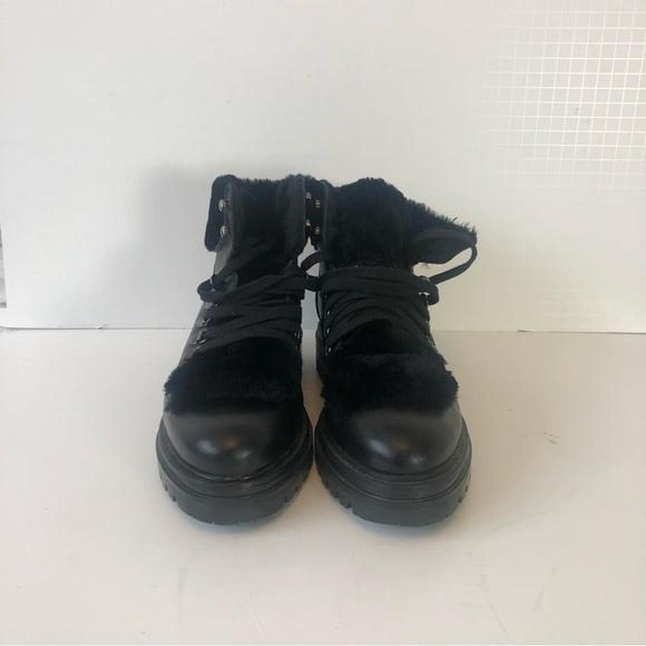 Elena Solano Black Fur Leather Black Lace Up Combat...