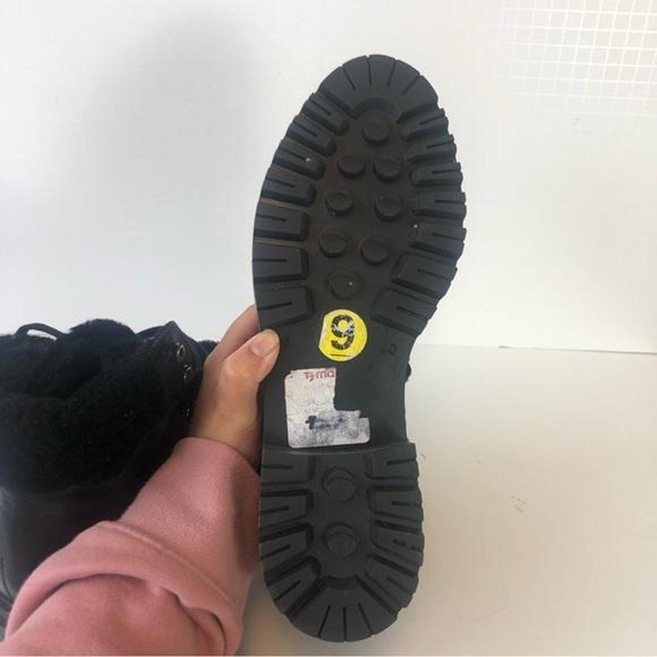 Elena Solano Black Fur Leather Black Lace Up Combat...