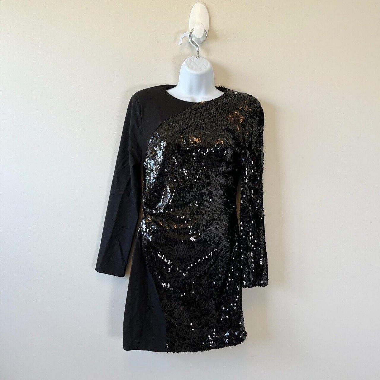 Zara Black Sequin Contrast Mini Dress Long Depop