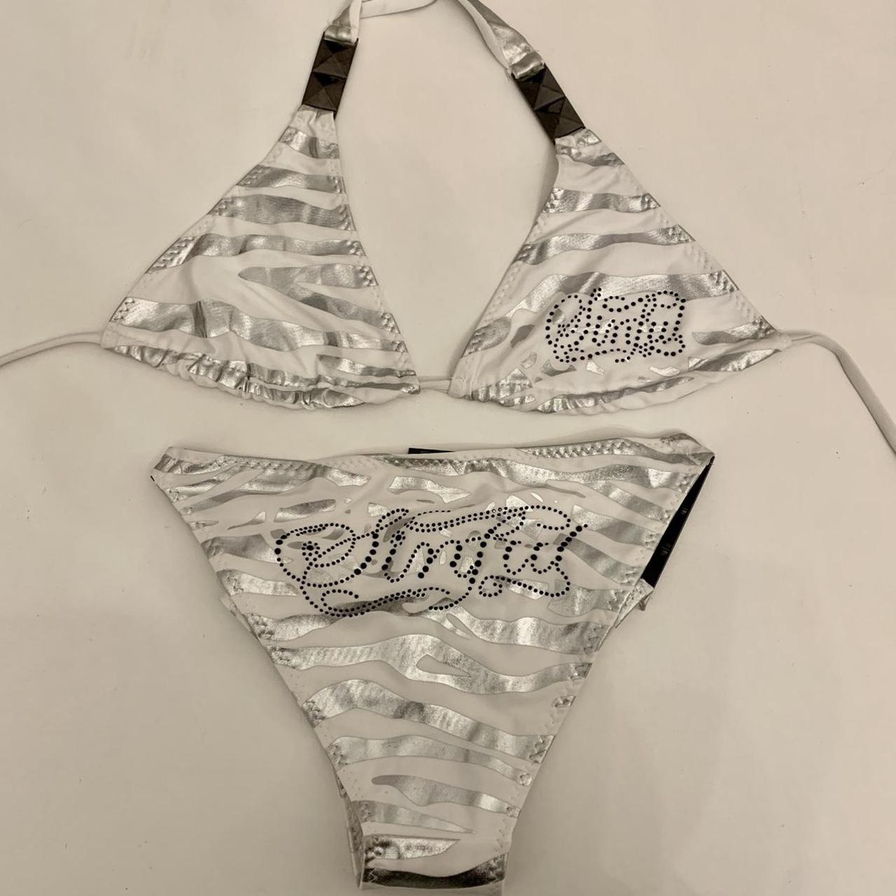 Affliction Women's White and Silver Bikinisandtankinisets Depop