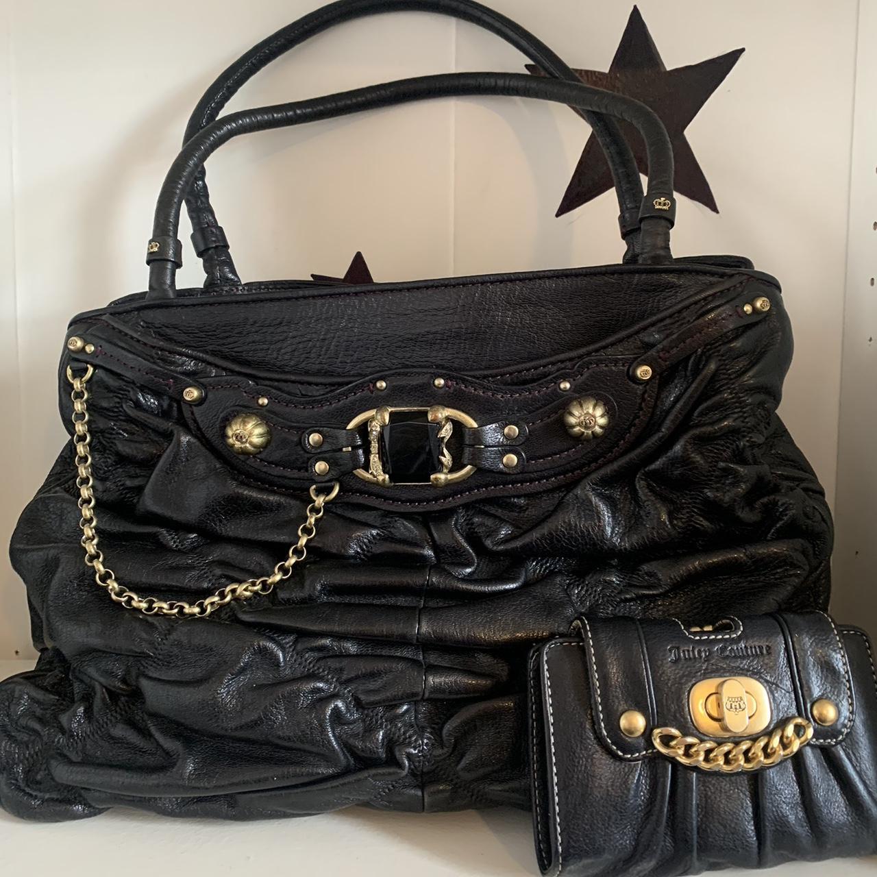 prettiest black leather juicy couture bag and... - Depop