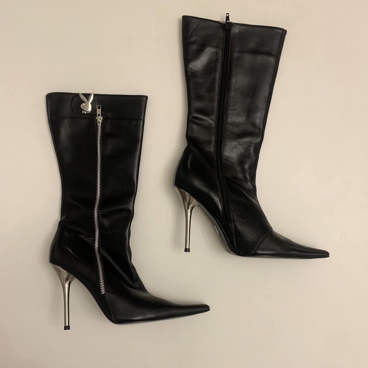 prettiest black playboy knee high boots ! they have... - Depop