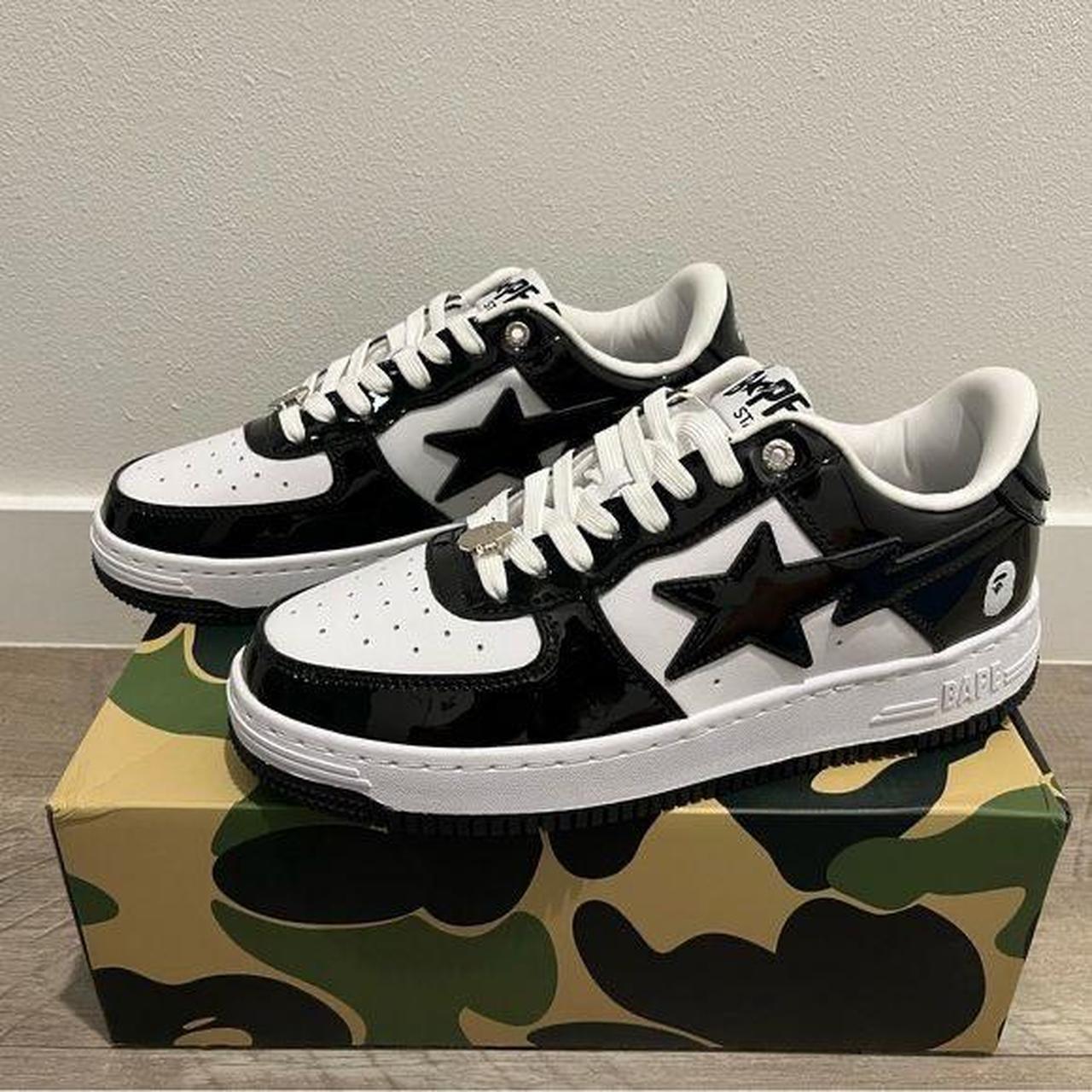 BAPE Men's Black and White Trainers | Depop