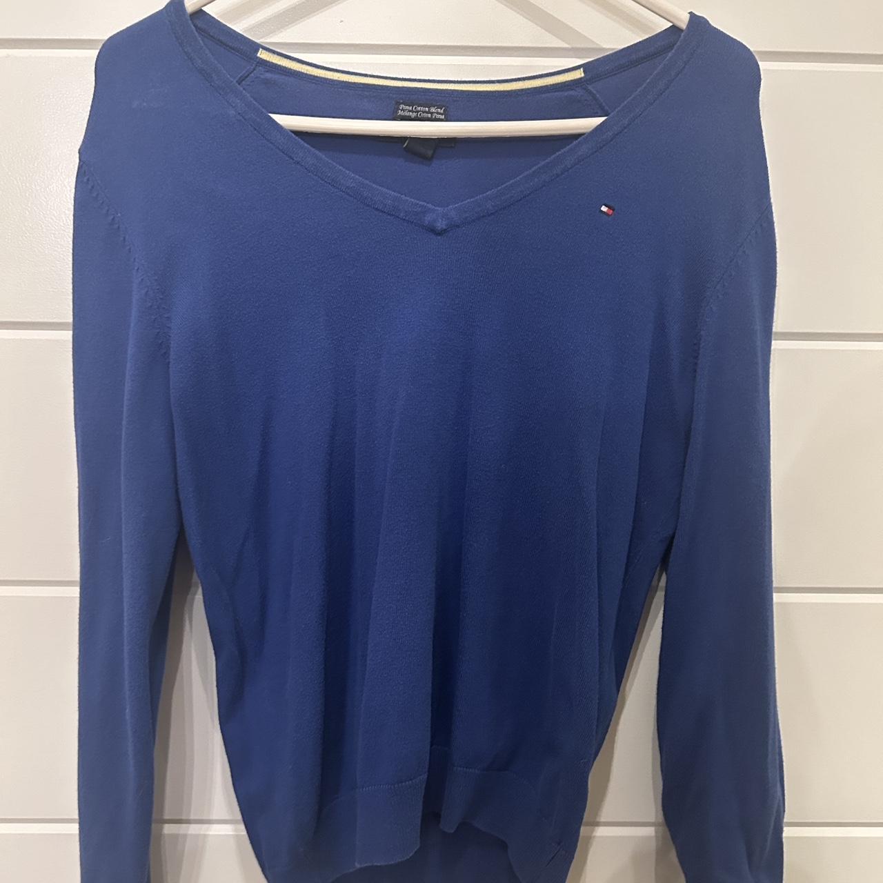 tommy hilfiger royal blue vneck/off shoulder top... Depop