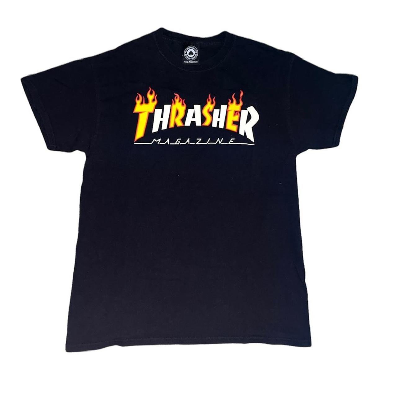 🔹thrasher skateboard magazine spellout black fire... Depop