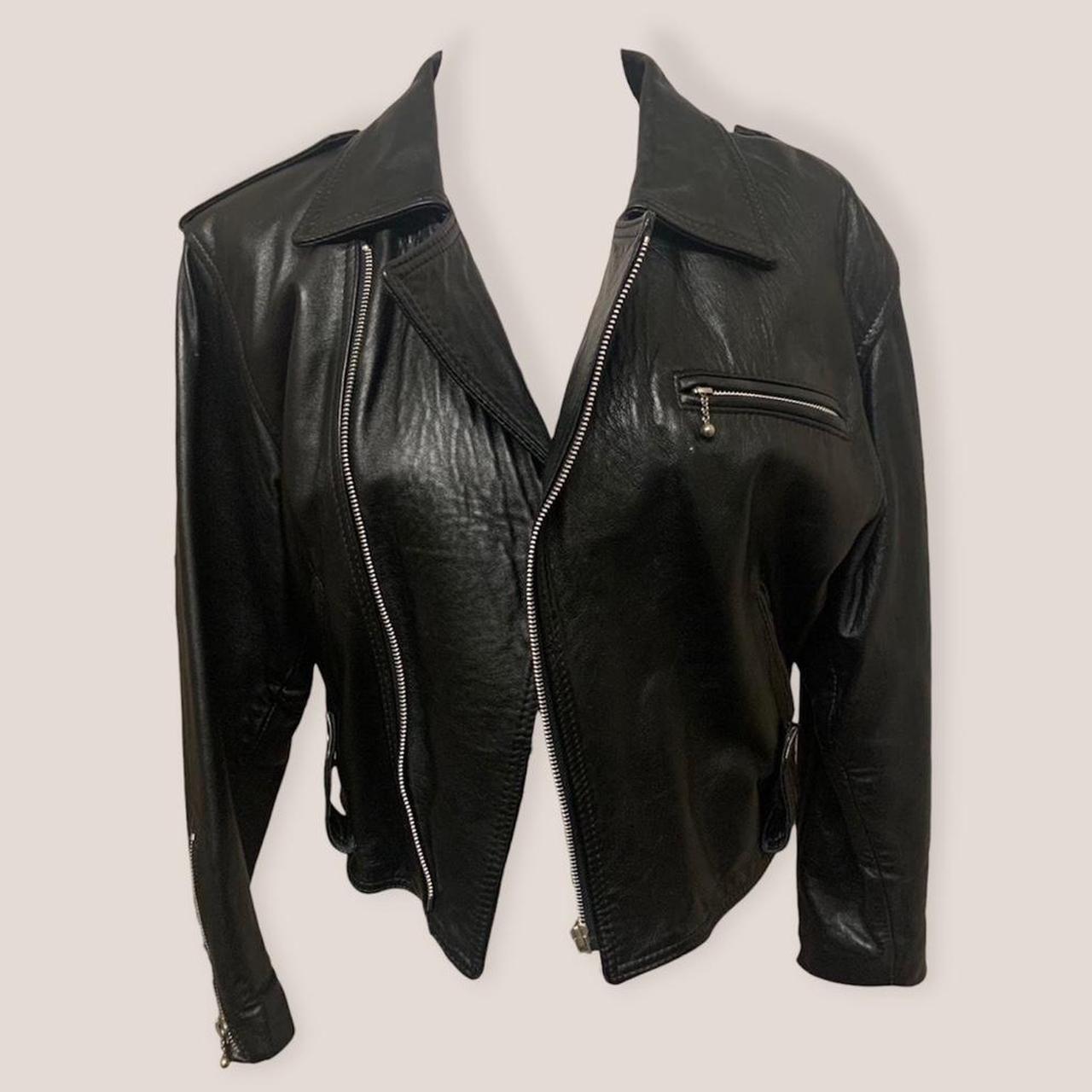 Genuine 80s real leather biker jacket with ball... - Depop