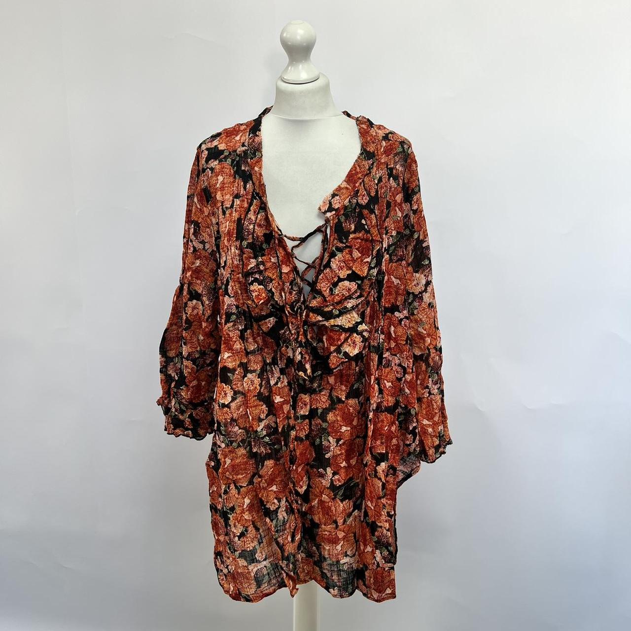 Free People Women's Black and Orange Dress | Depop