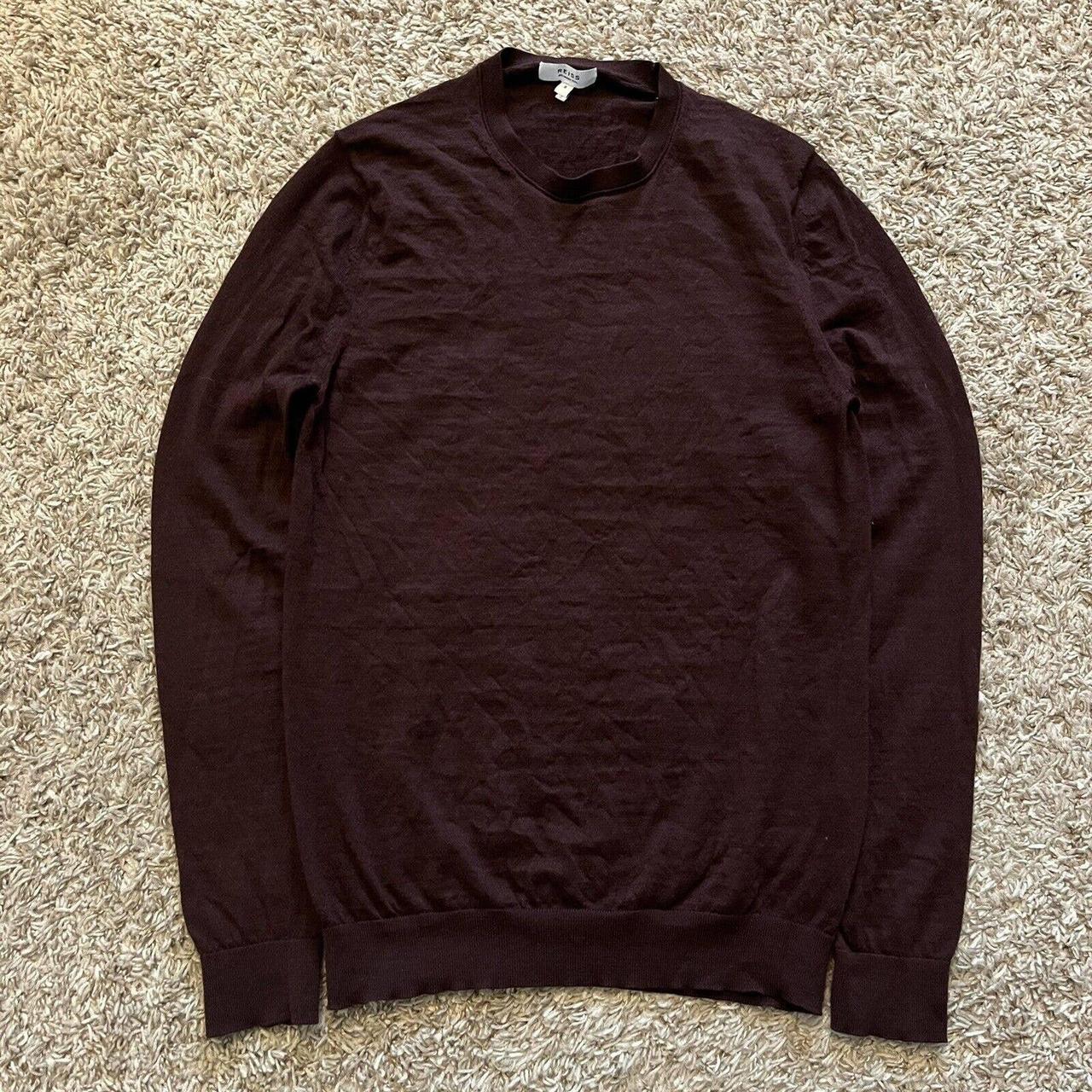 Reiss Wessex Merino Wool Knit Burgundy Sweater... - Depop