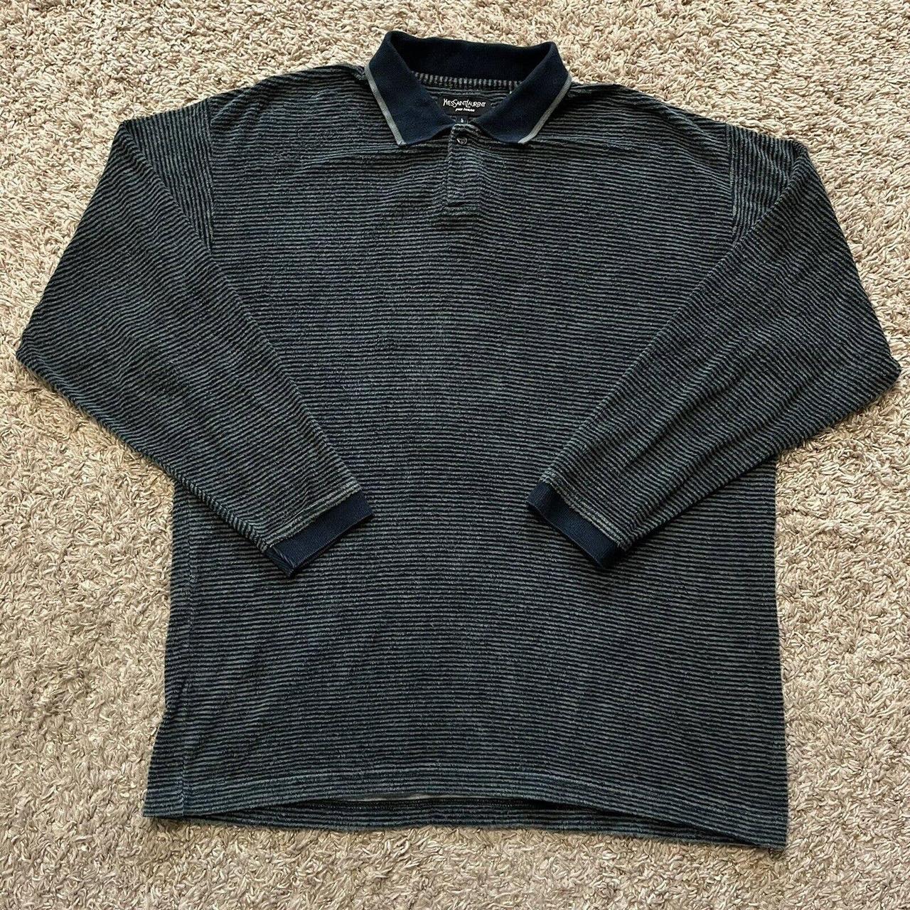 Yves Saint Laurent Terry Cloth Striped Rugby Polo... - Depop