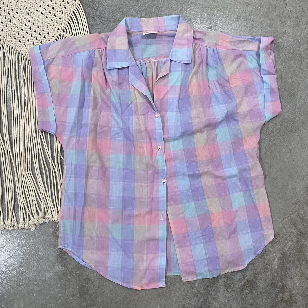 Vintage Haband for Her pastel gingham plaid button... - Depop