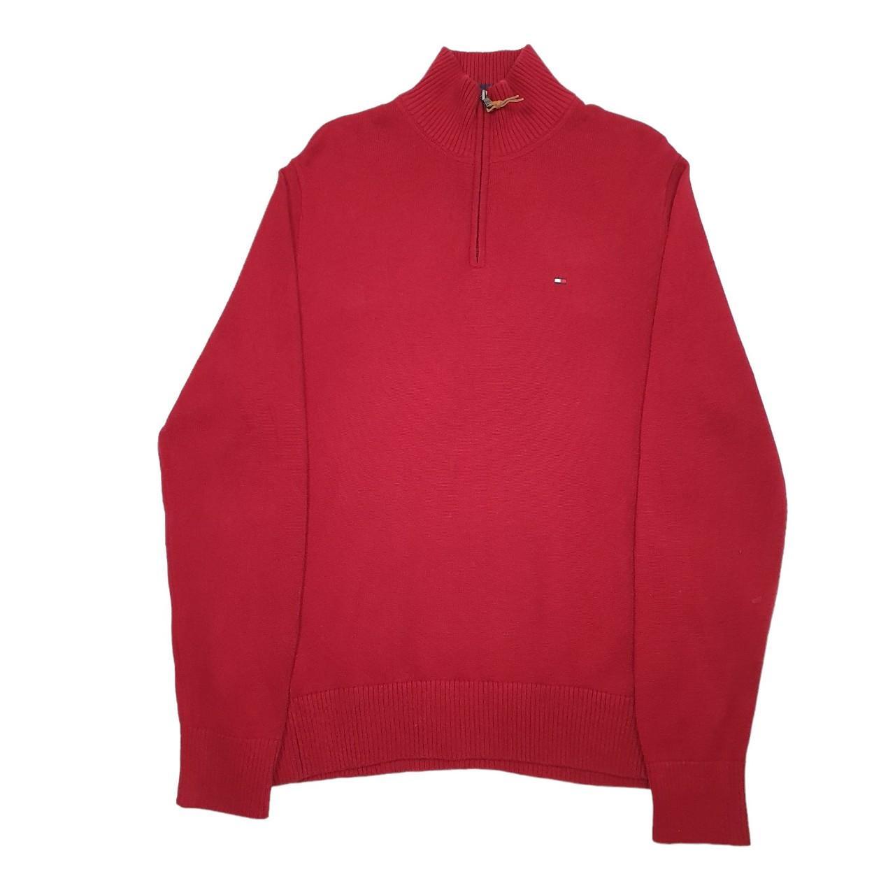 Tommy Hilfiger Men's Red and Burgundy Jumper Depop