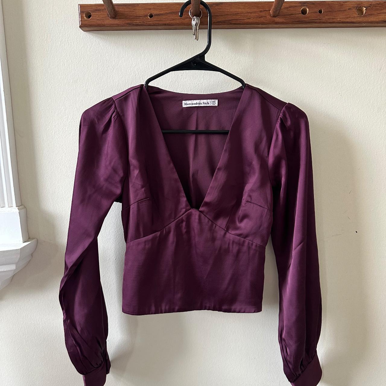 Abercrombie Maroon Silk Top / Blouse Long Sleeve... - Depop