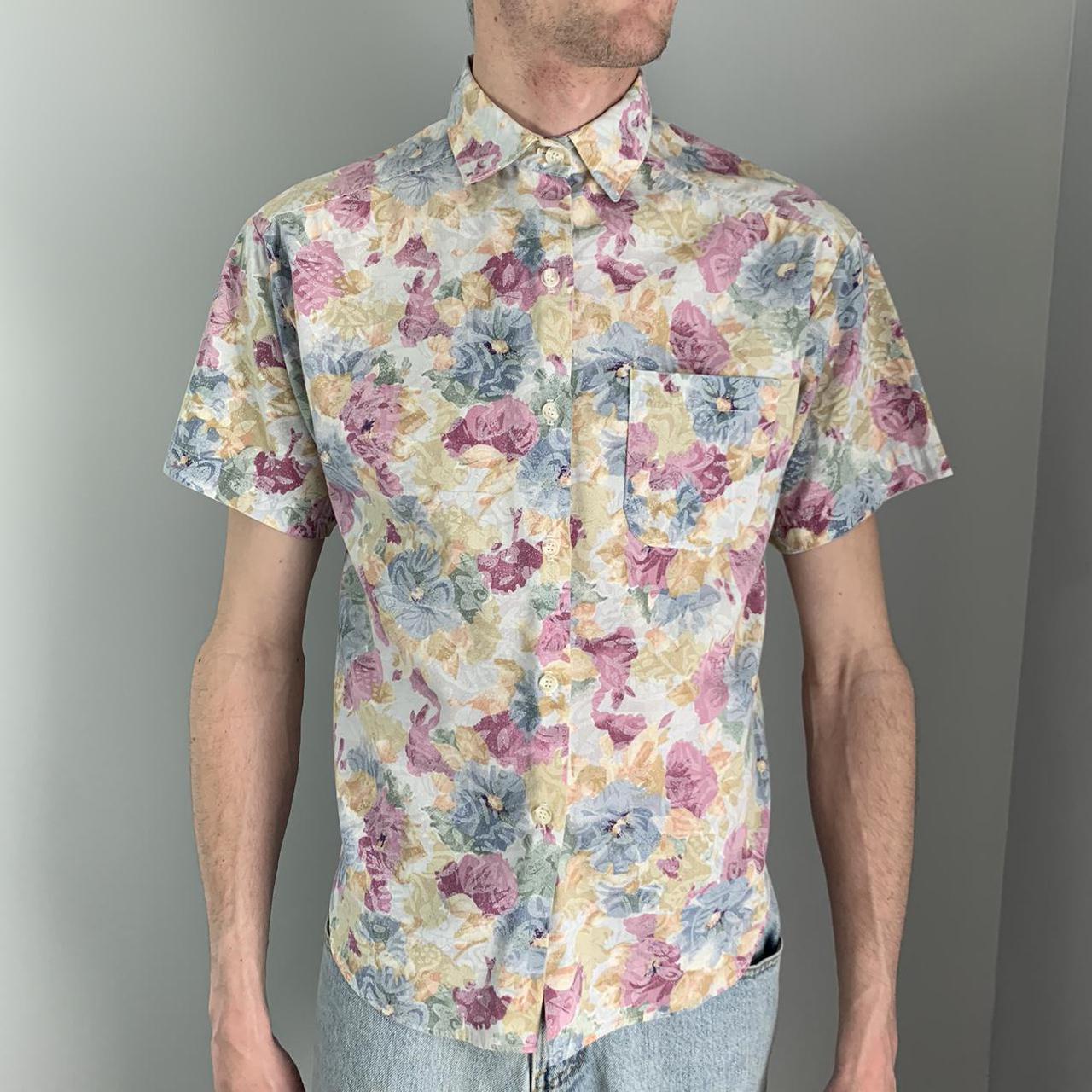 Vintage 90s floral denim collared T-shirt hot