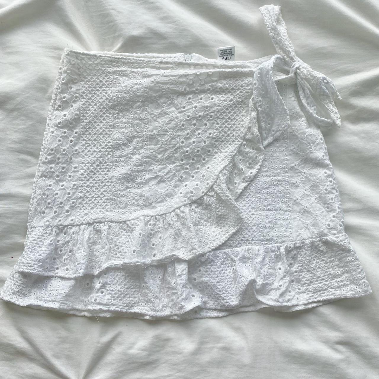 kirious white mini wrap skirt gorgeous lace... - Depop