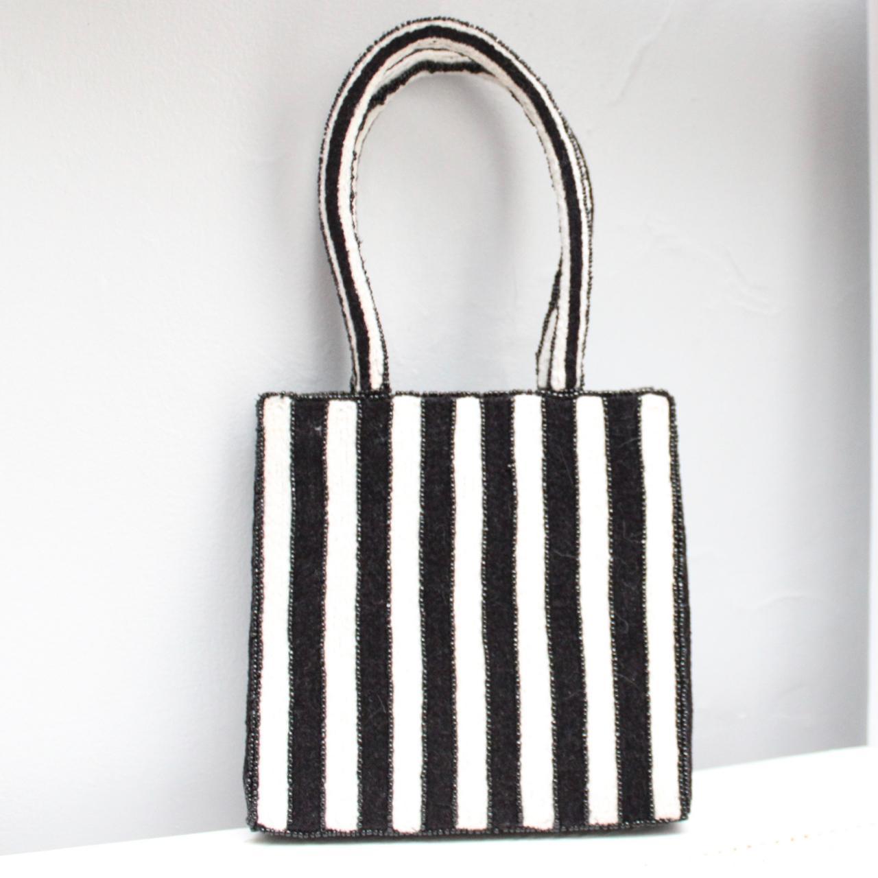 Vintage Black & White Striped Beaded Handbag Brand:... - Depop