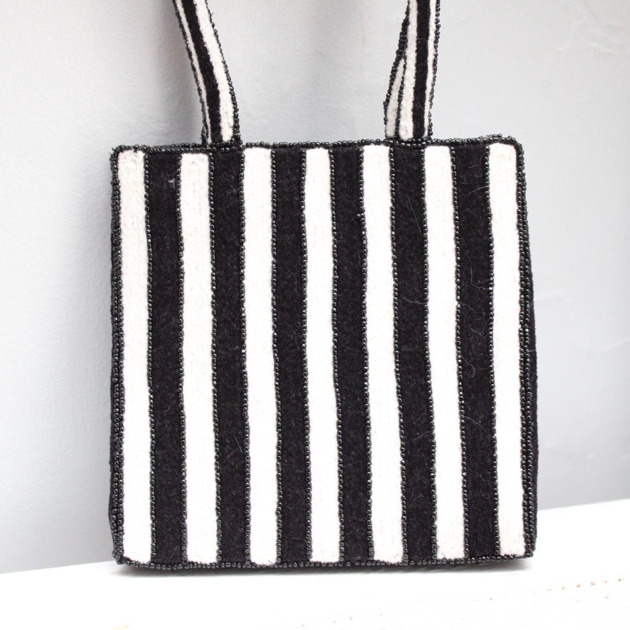 Vintage Black & White Striped Beaded Handbag , Brand:...