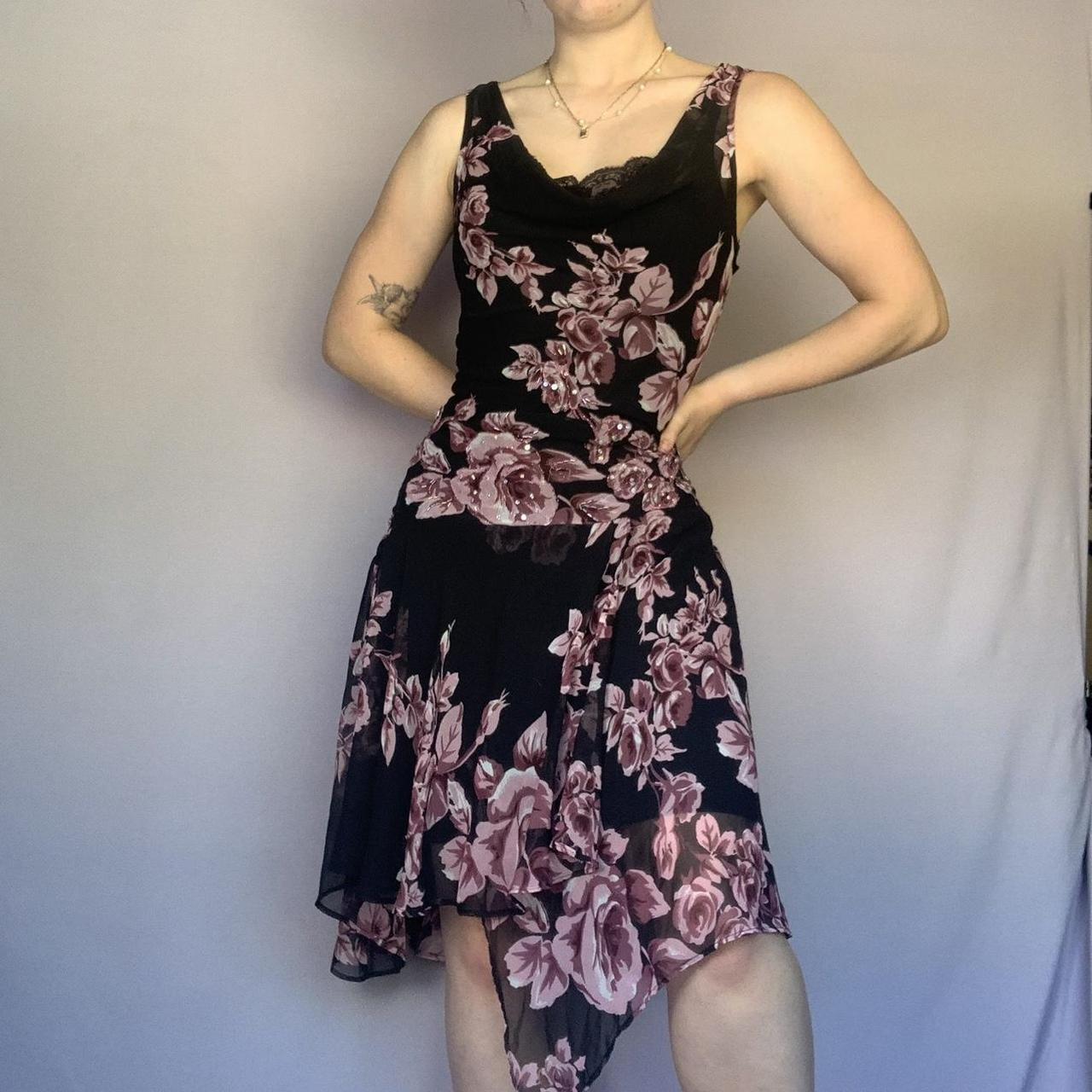 Dressbarn Black Floral Beaded Layered