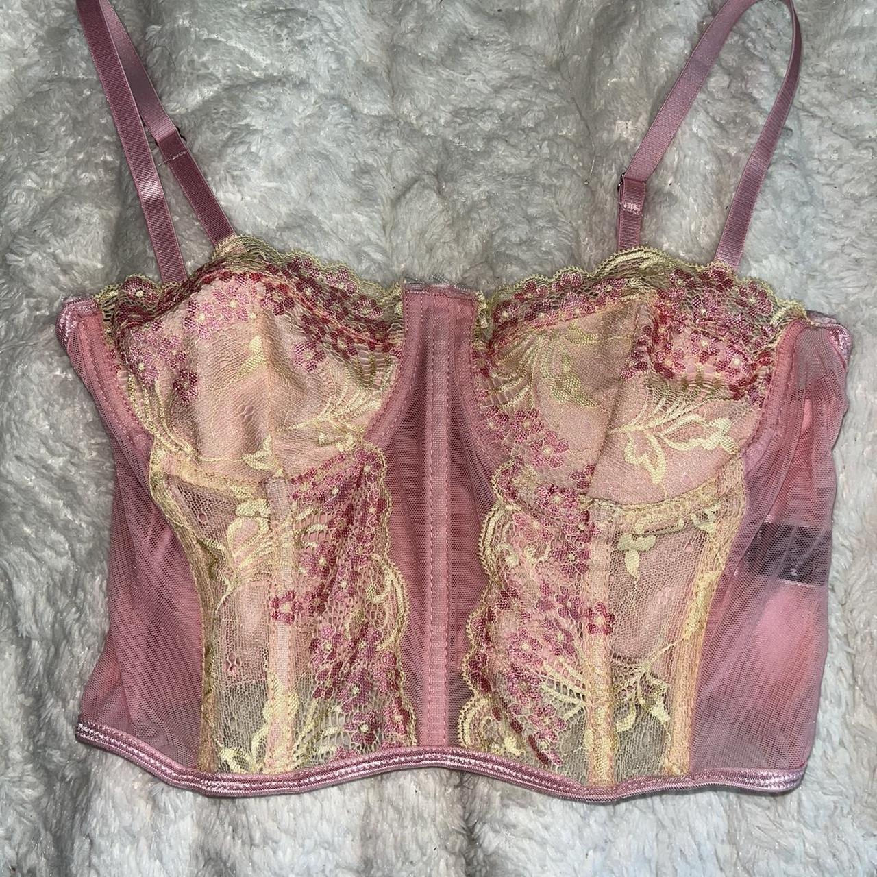 Victoria's Secret pink floral lace bralette corset... - Depop