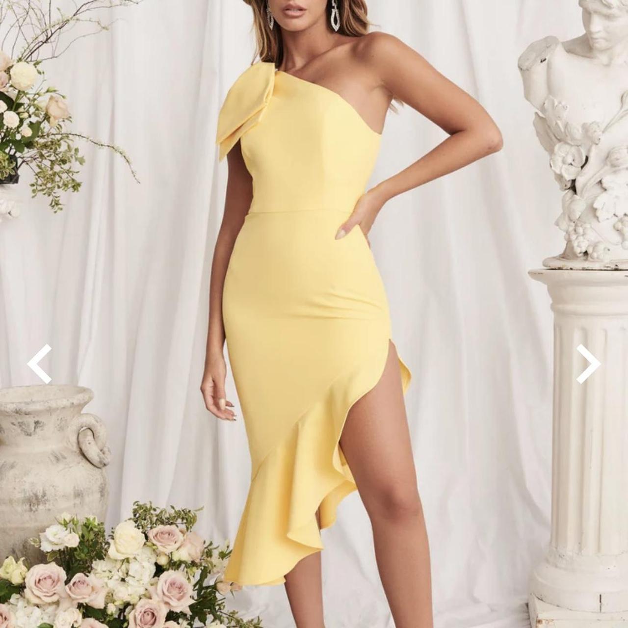 Yellow Lavish Alice Asymmetric Dress Lavish Alice Bow Shoulder