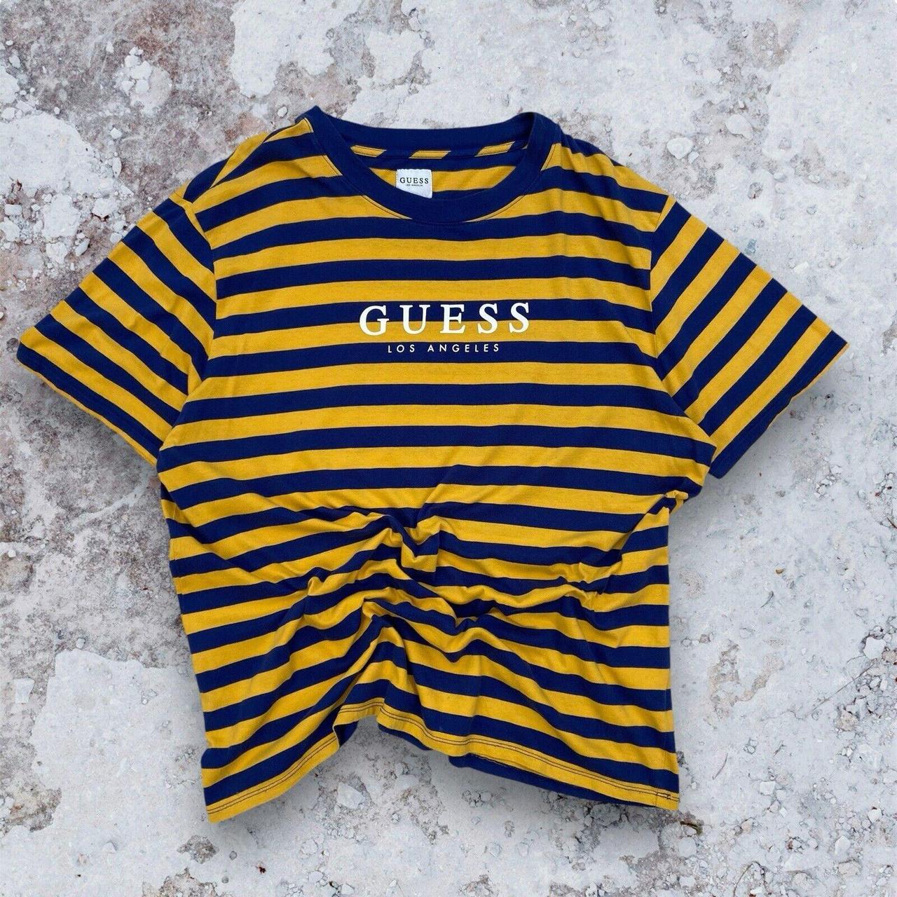 Guess yellow and blue striped shirt best sale