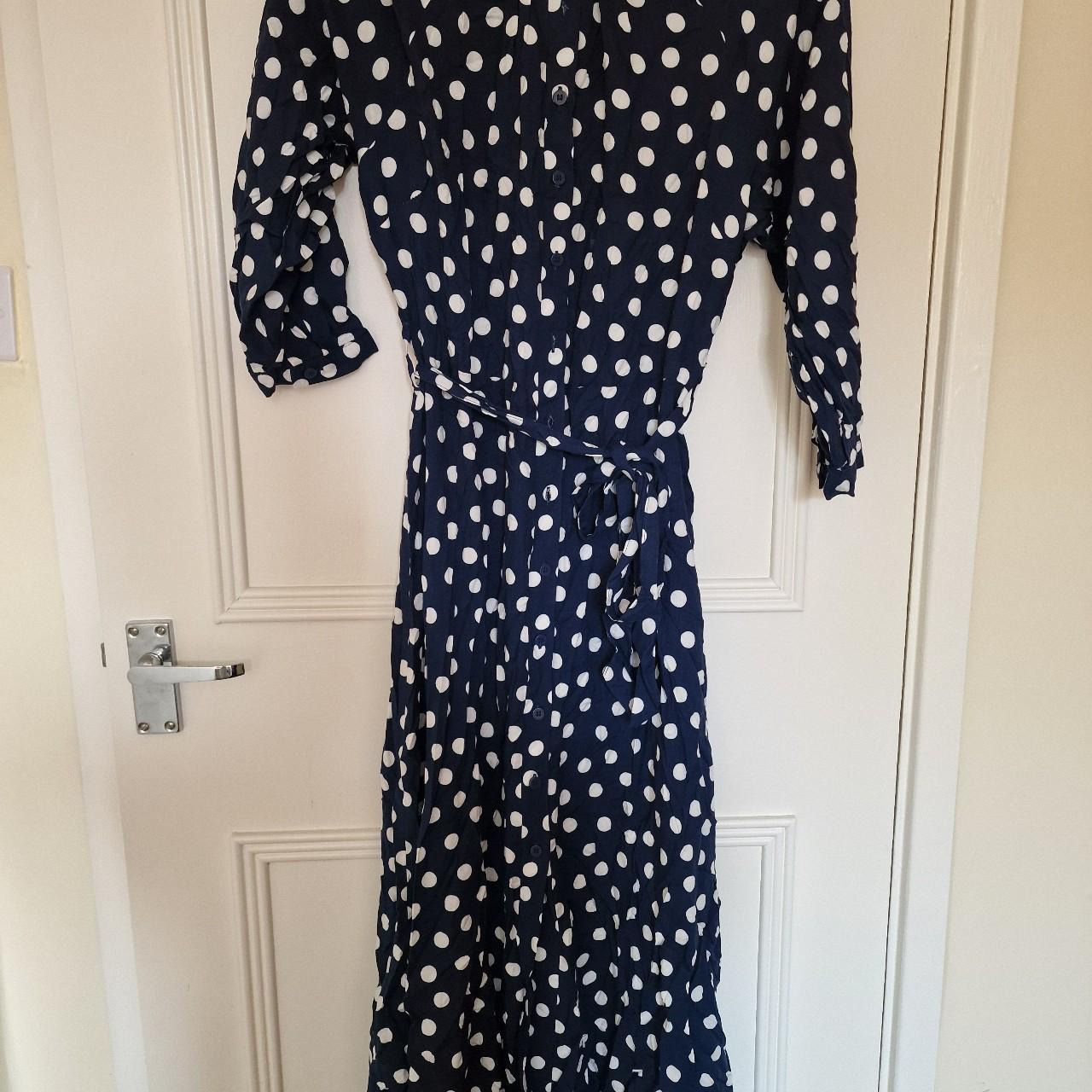 Primark navy blue and white dots long dress size 10