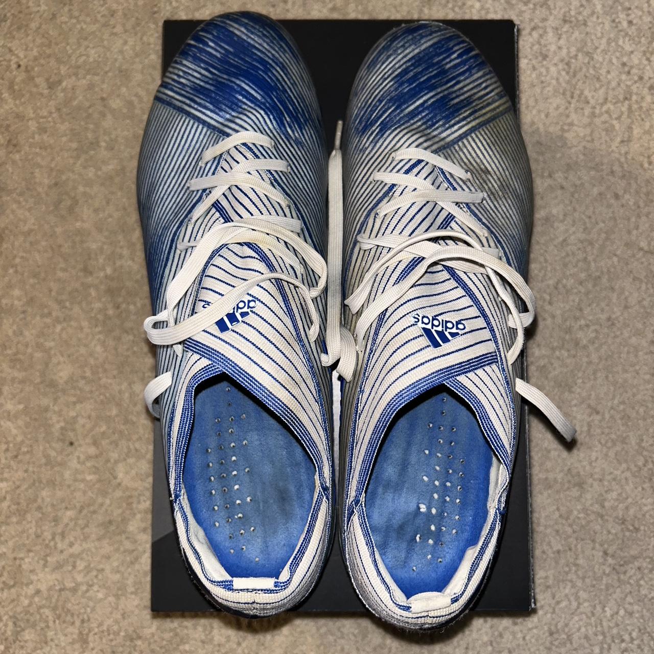 Adidas Nemeziz 19.1 SG football boots - White/Royal... - Depop