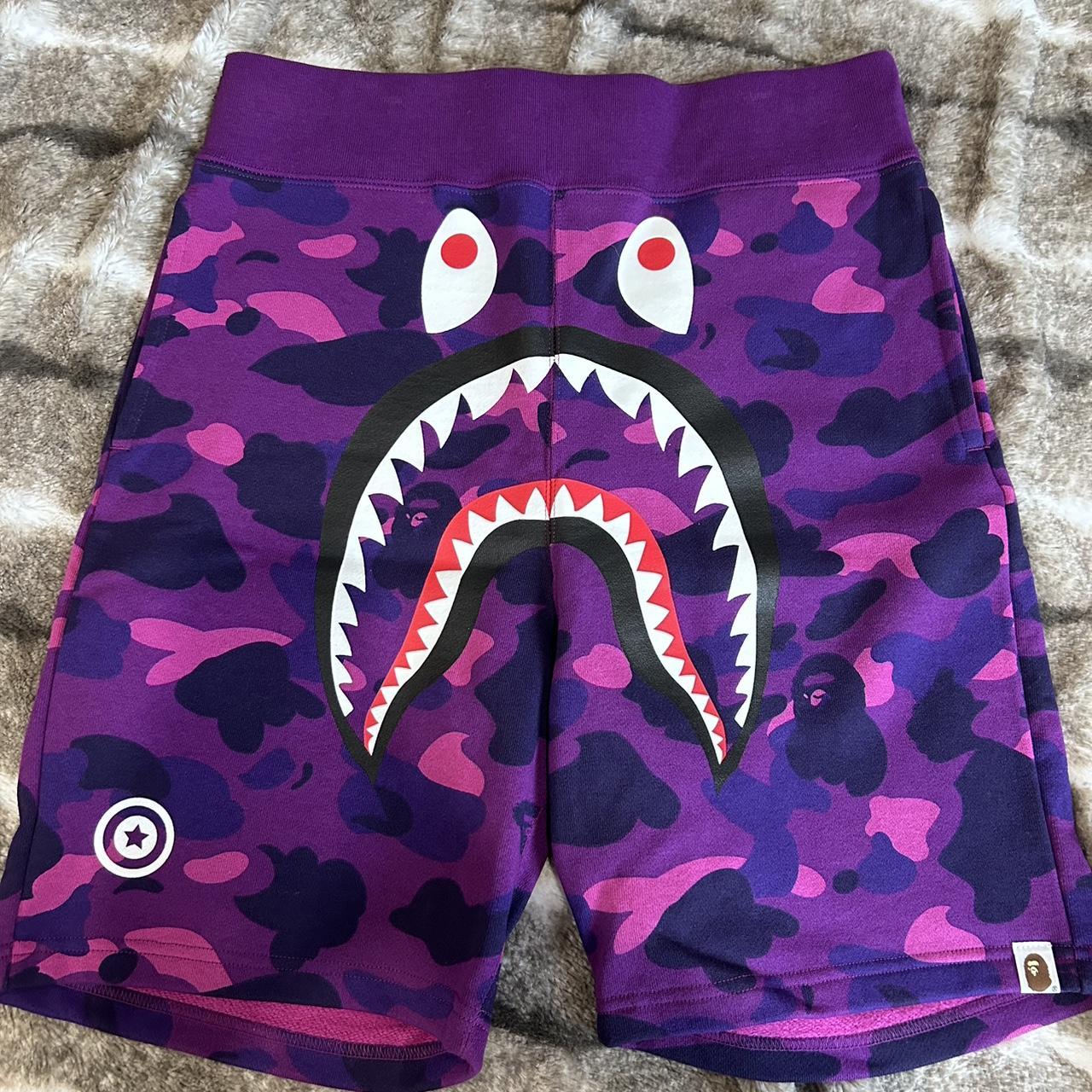 Bape purple shark shorts best sale