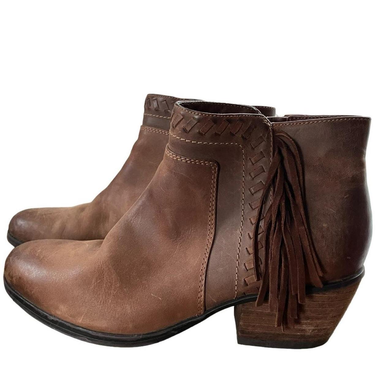 Leather Fringe Booties Clarks 6.5 Boho Chic Western