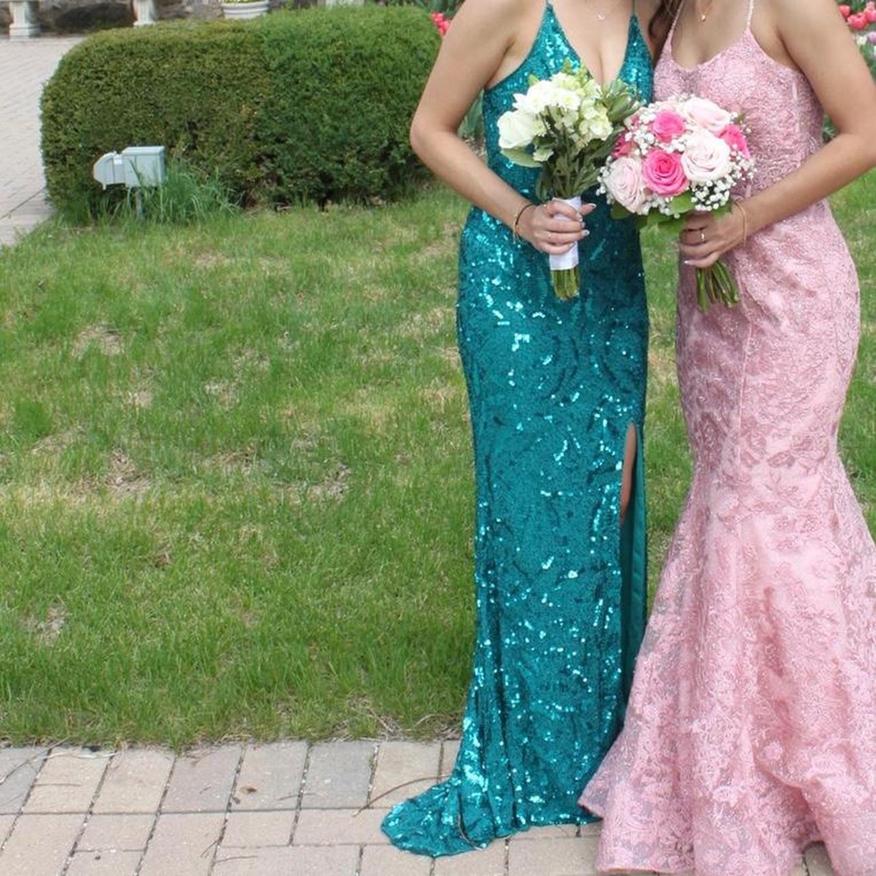 PRIMAVERA AQUAMARINE TEAL PROM DRESS altered to... Depop