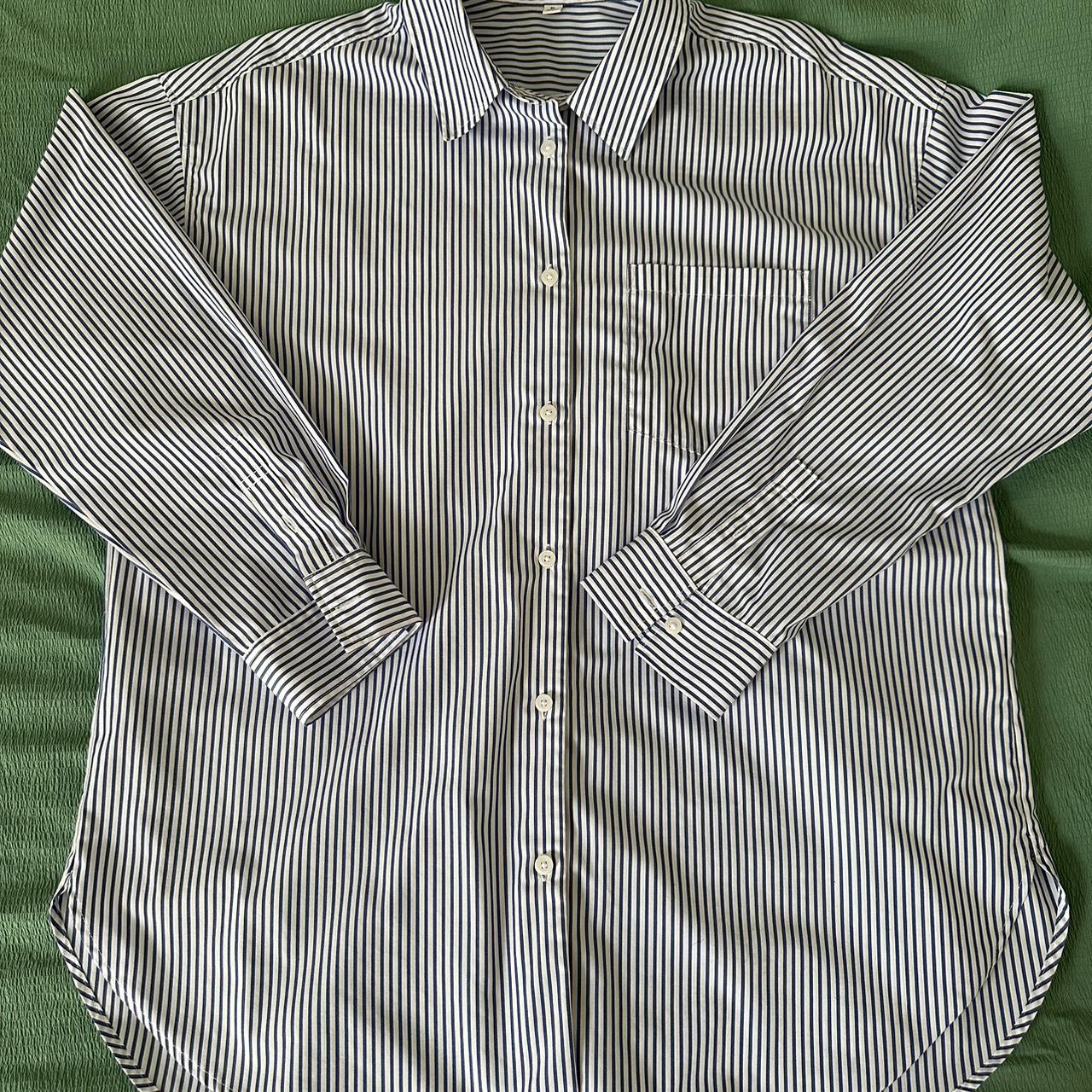 GU blue pinstriped oversized button down #GU... - Depop