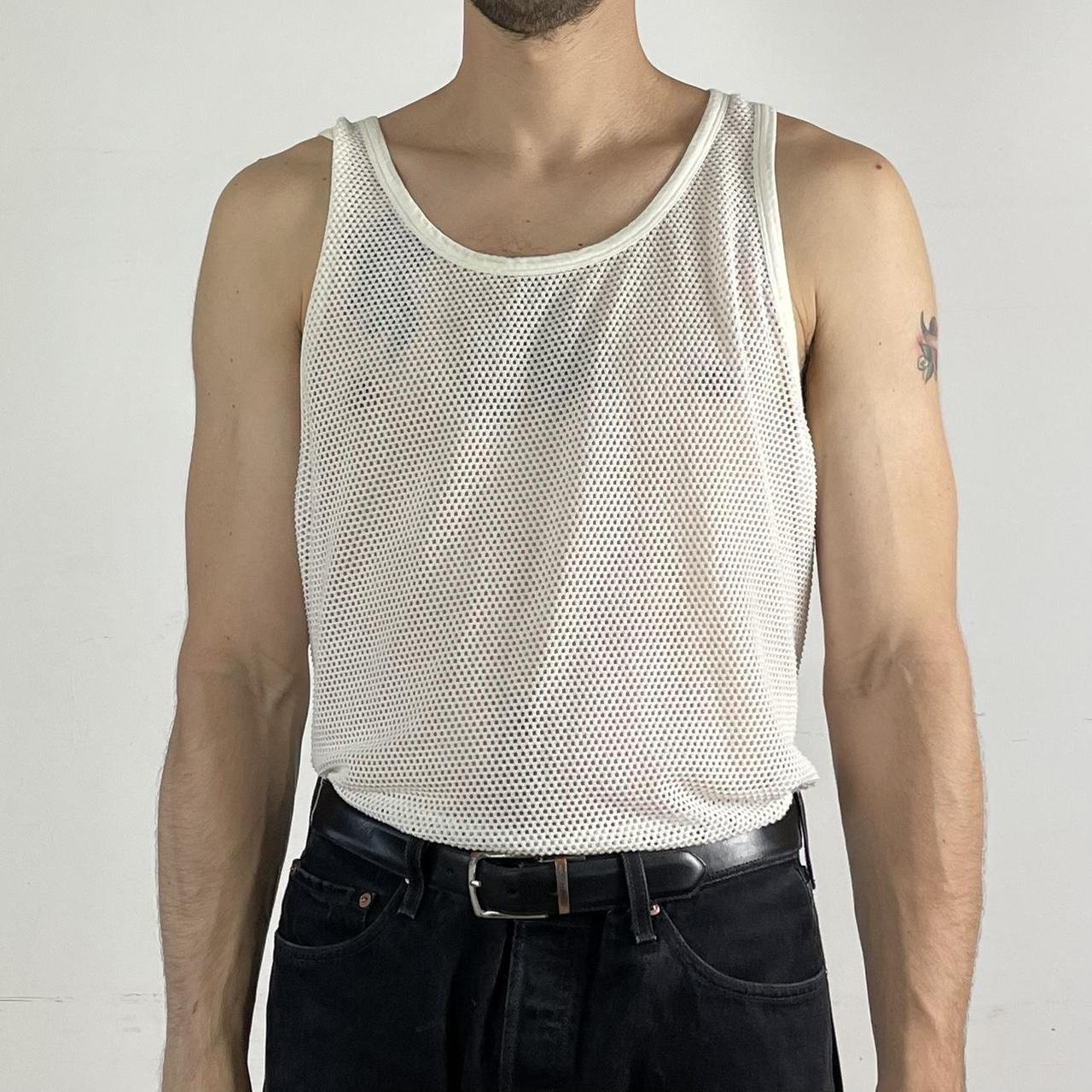 2000S CALVIN KLEIN WHITE MESH TANK TOP ① slightly... - Depop