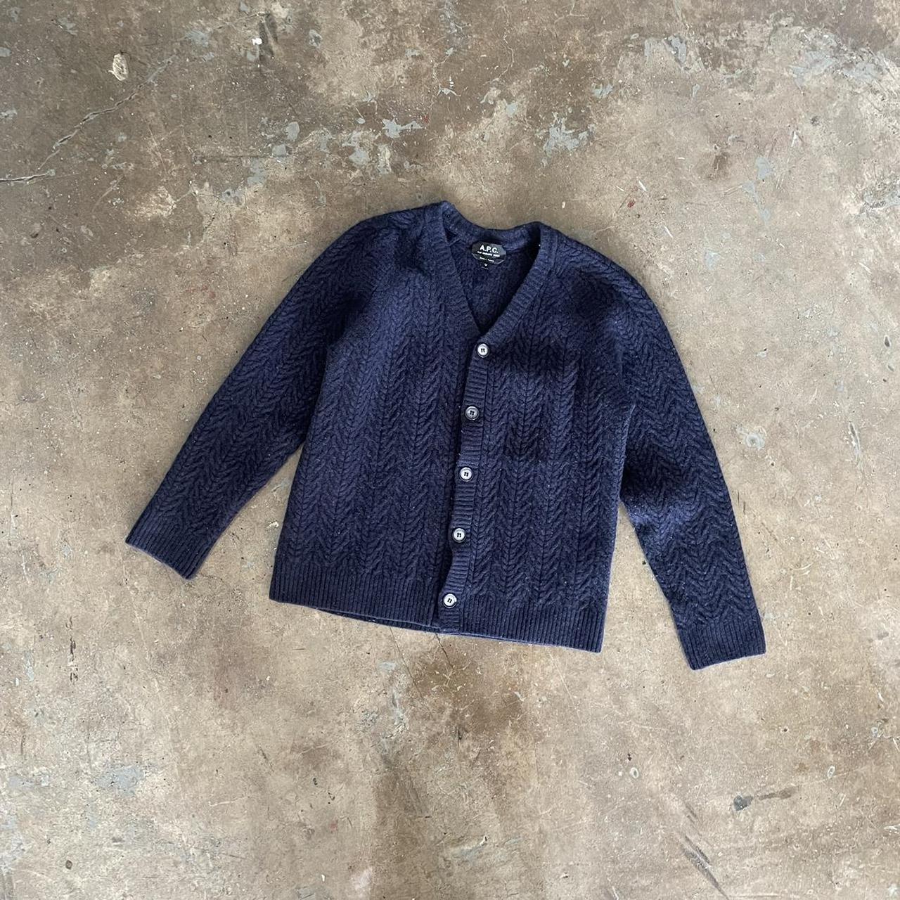 APC NAVY WOMENS WOOL CARDIGAN SWEATER ① wool knit,... - Depop