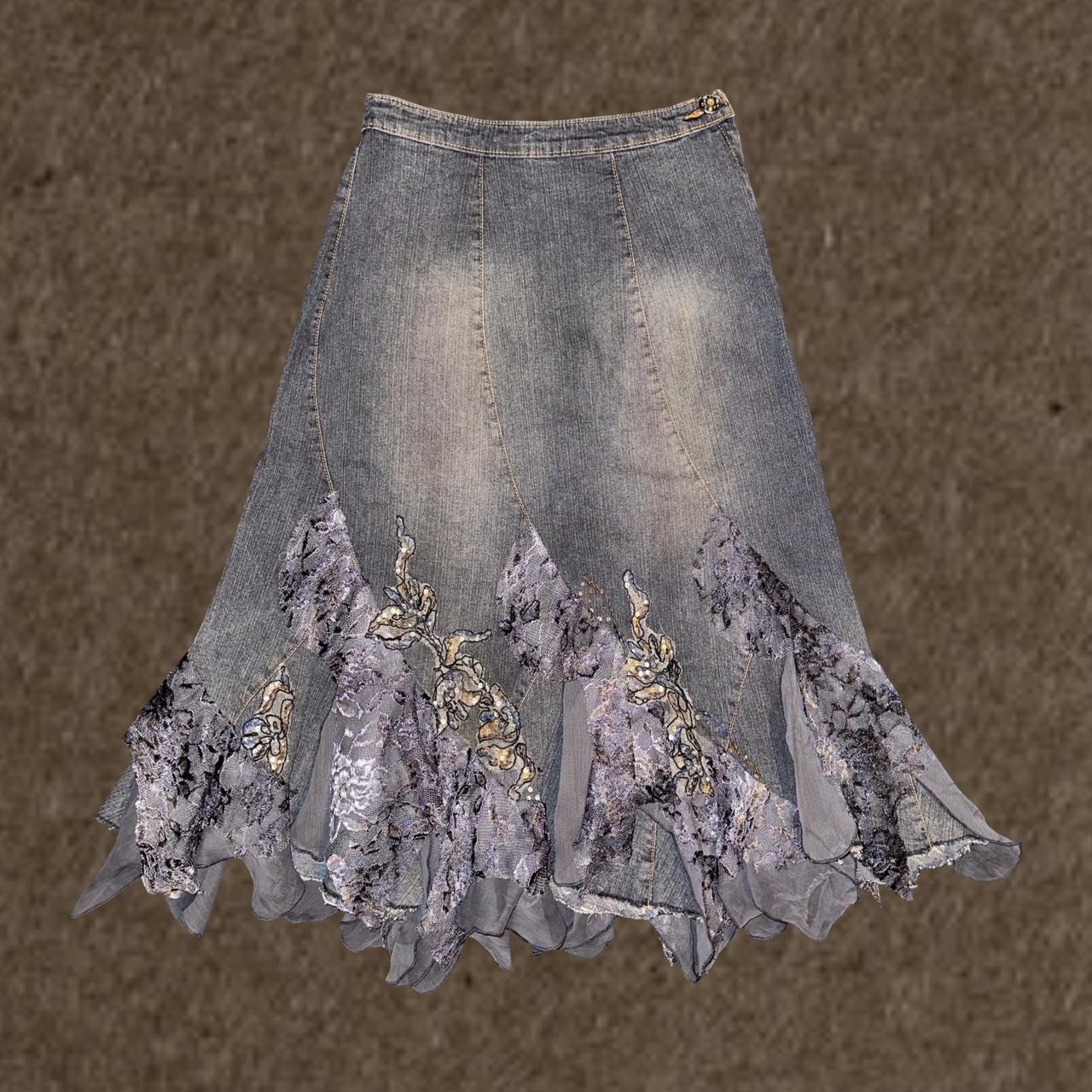 vintage fairy maxi denim lace skirt • fits like a... - Depop