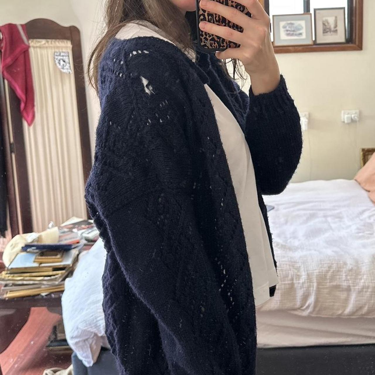 Vintage Navy Knit Cardigan Suitable for XS/6 - S/8... - Depop
