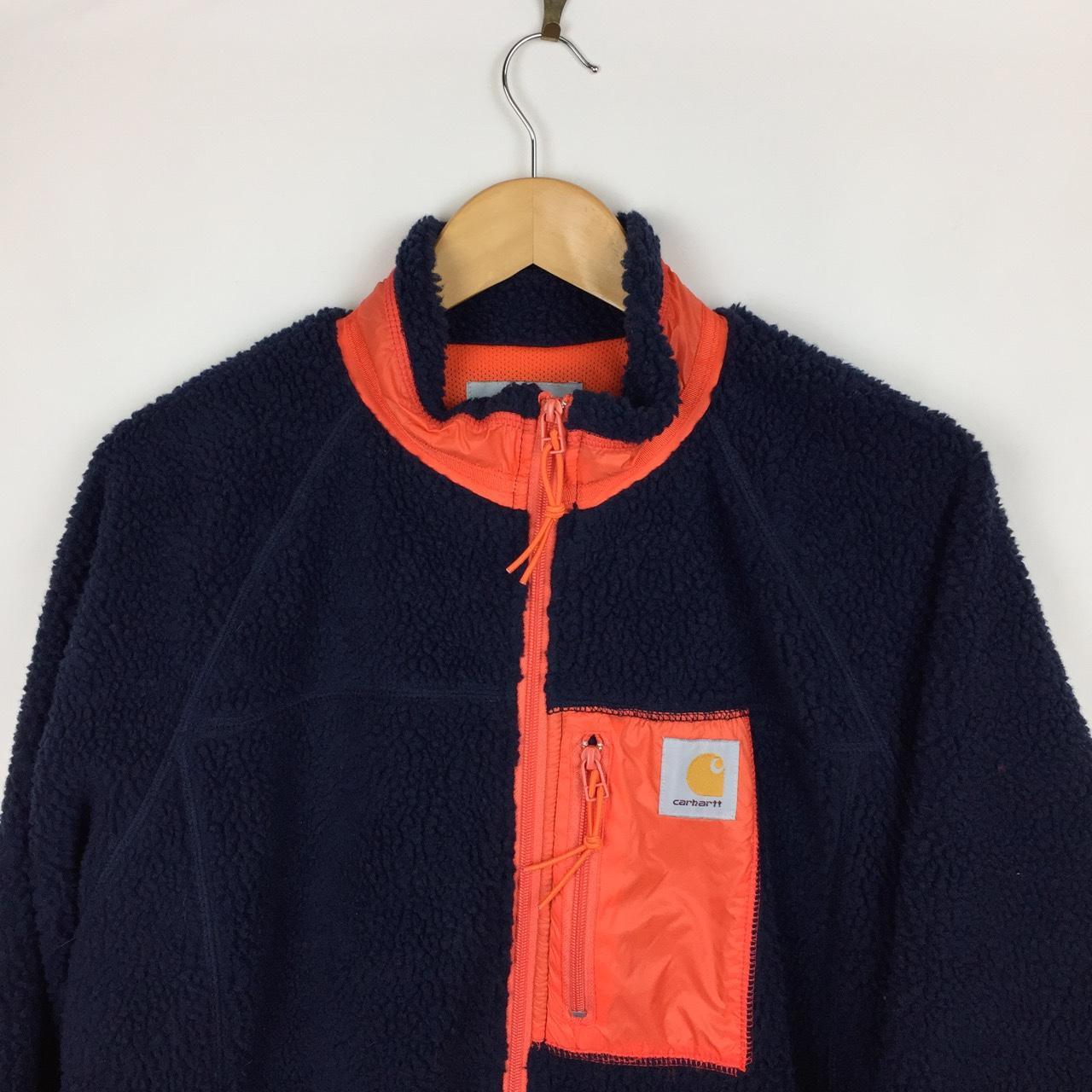 Navy & Orange Carhartt Borg Fleece Jacket... - Depop