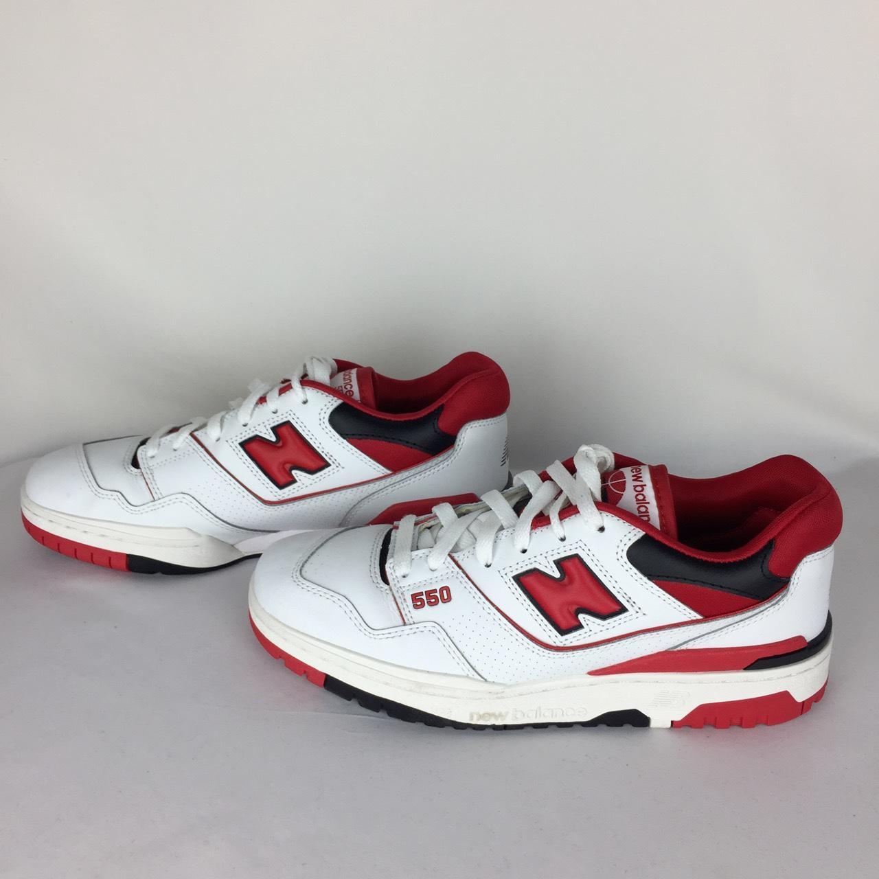 White & Red New Balance 550 Trainers Size: Mens 8... - Depop