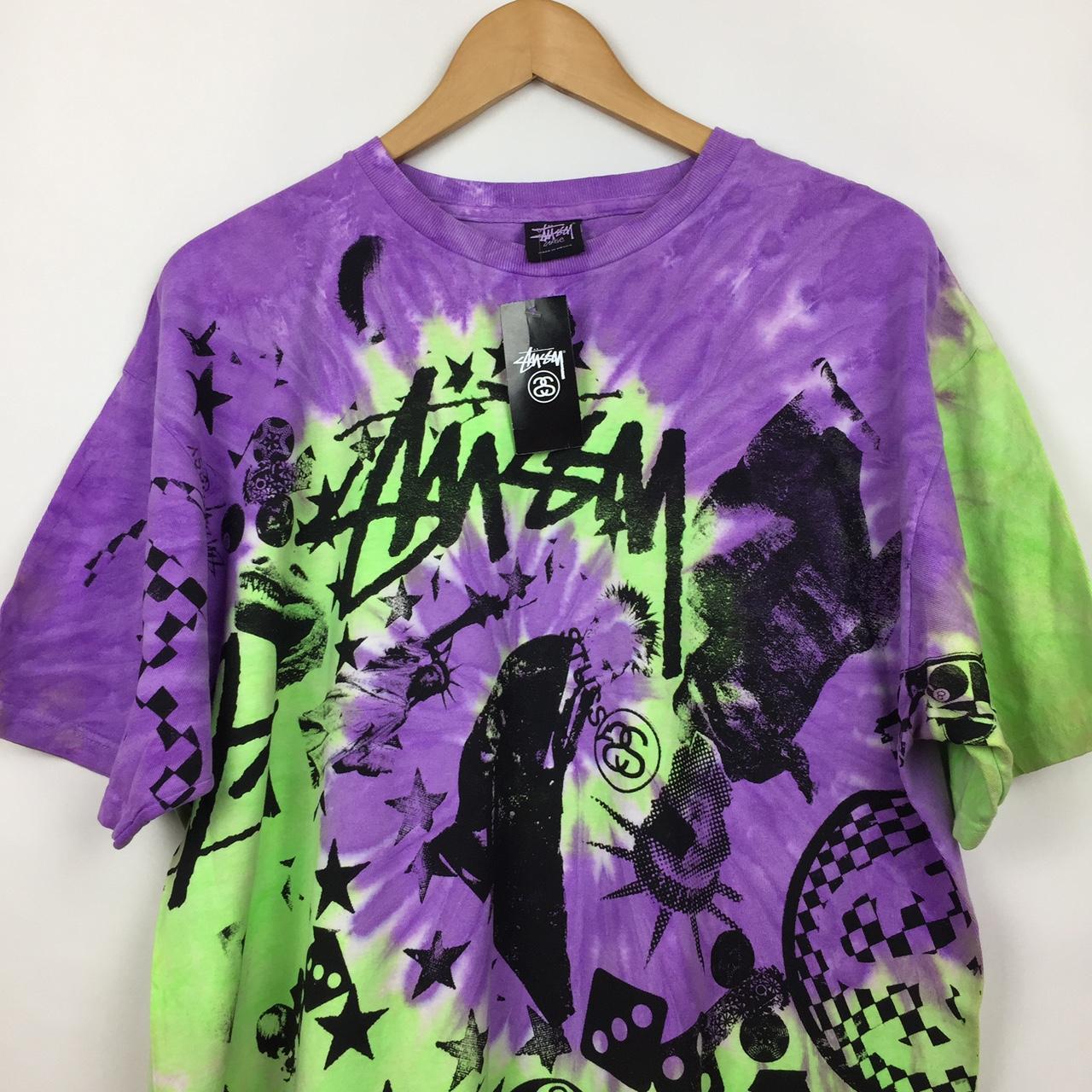 Purple & Green Stussy Collage T-shirt Front And - Depop