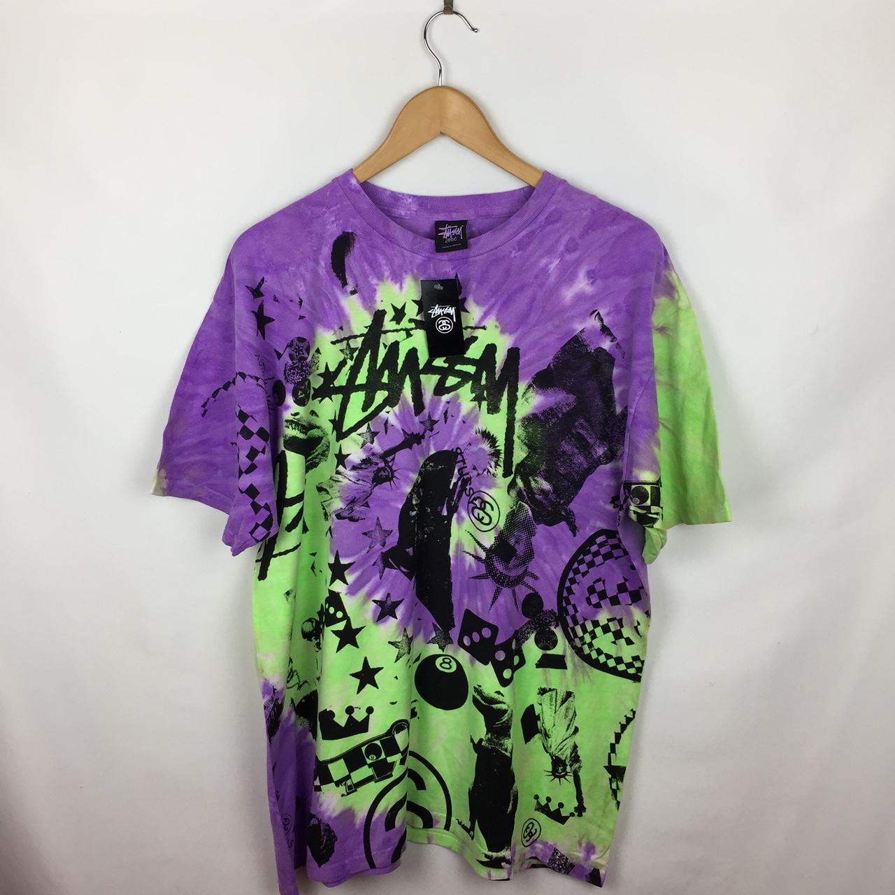 Purple & Green Stussy Collage T-Shirt Front and... - Depop