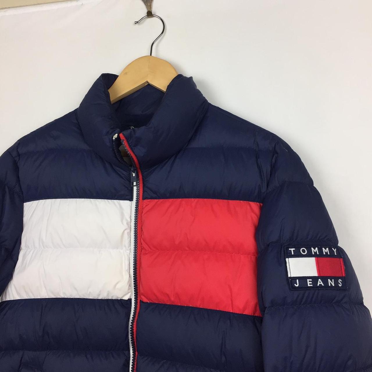 Navy Tommy Hilfiger Puffer Jacket Embroidered logo... - Depop