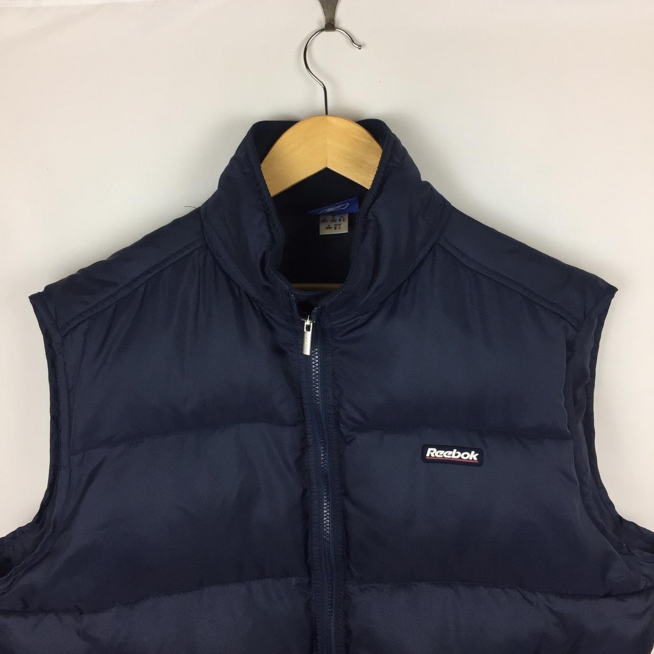 2000s Navy Reebok Puffer Gilet Size: Men's Depop