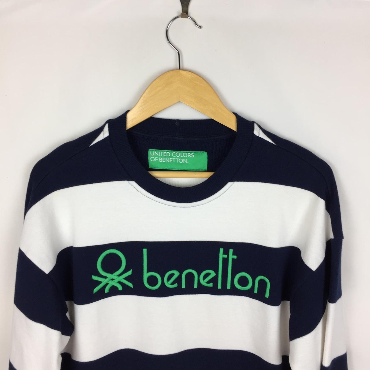 Navy & White United Colors Of Benetton Striped... - Depop