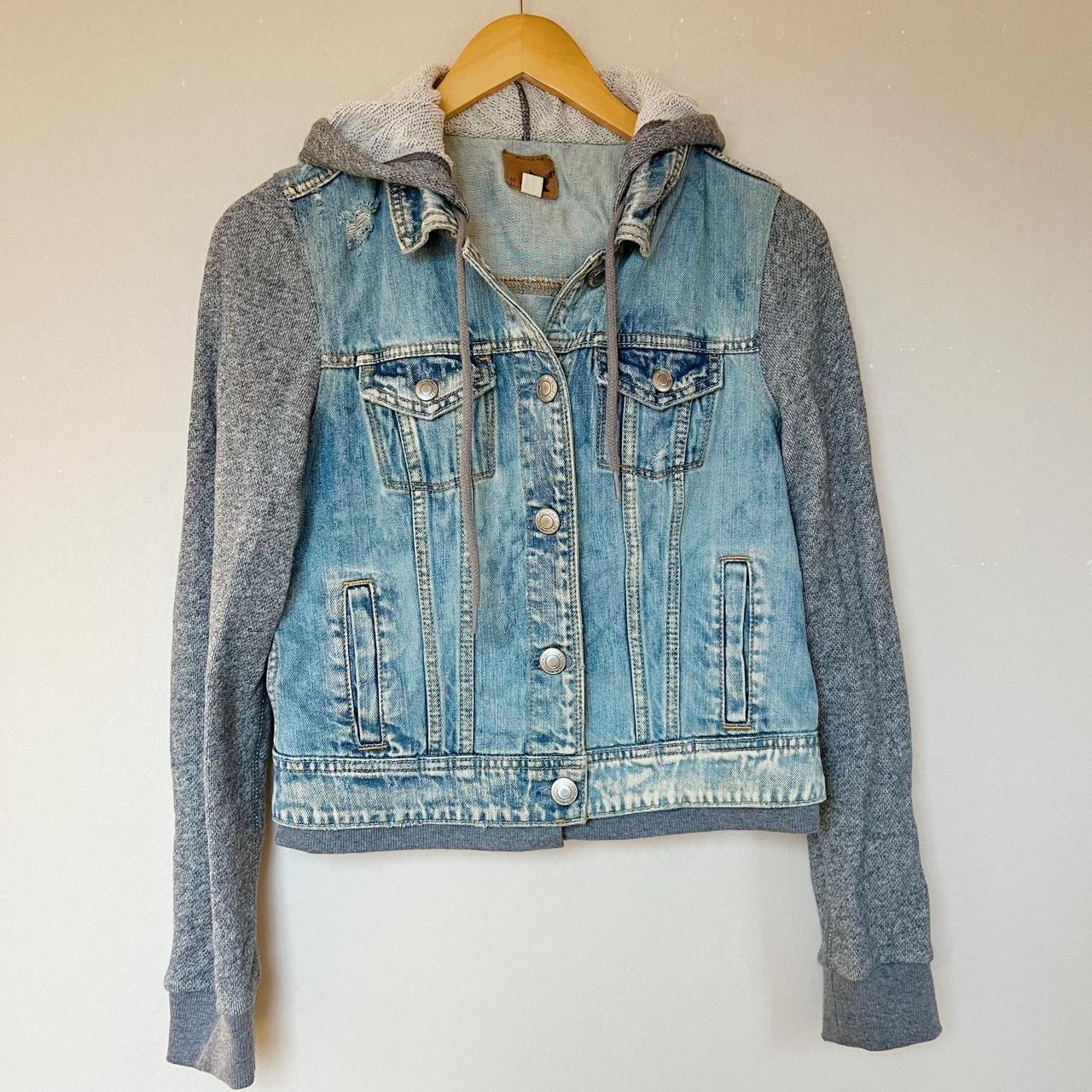 Trendy denim jacket with sweatshirt sleeves &... - Depop