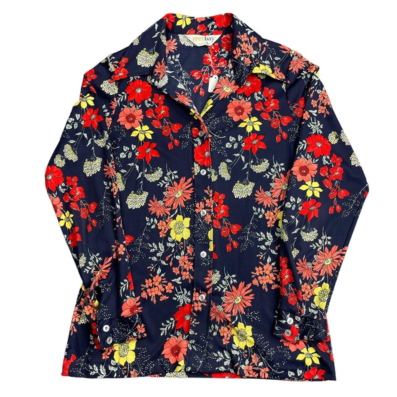 Vintage 1970s floral button down shirt Japanese... - Depop