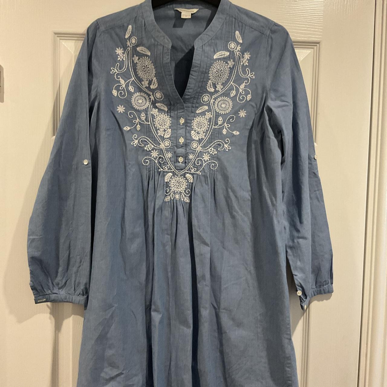 Monsoon blue cotton tunic top with white embroidery... - Depop