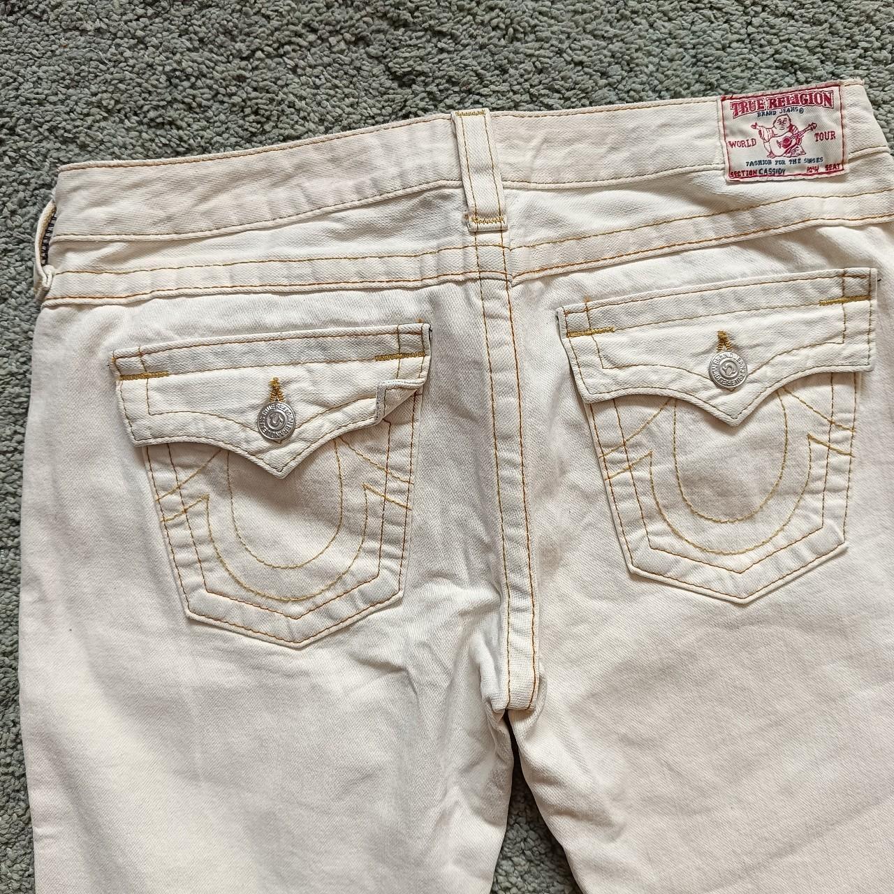 Vintage True Religion flare jeans from y2k in cream | Depop
