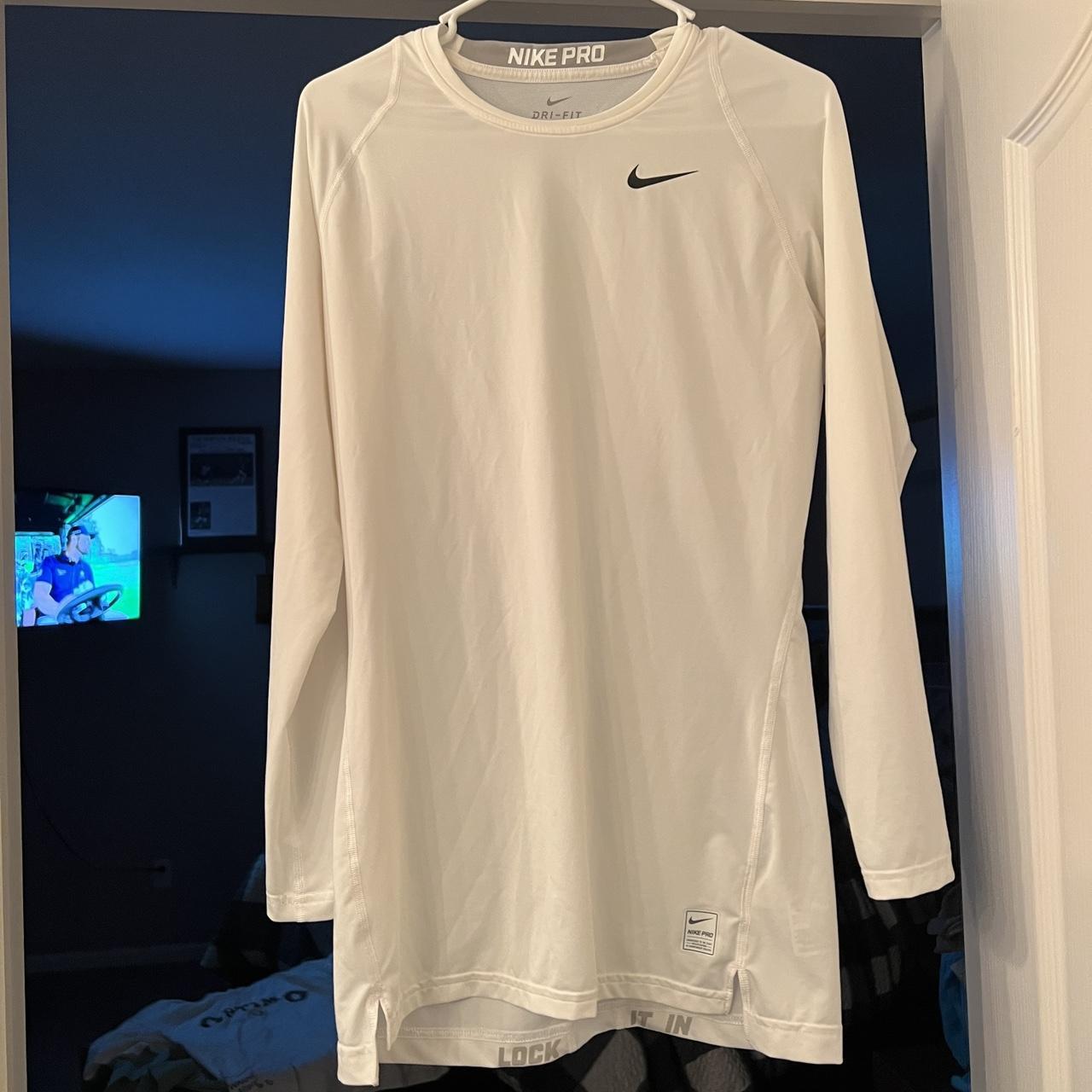 nike white long sleeve compression shirt