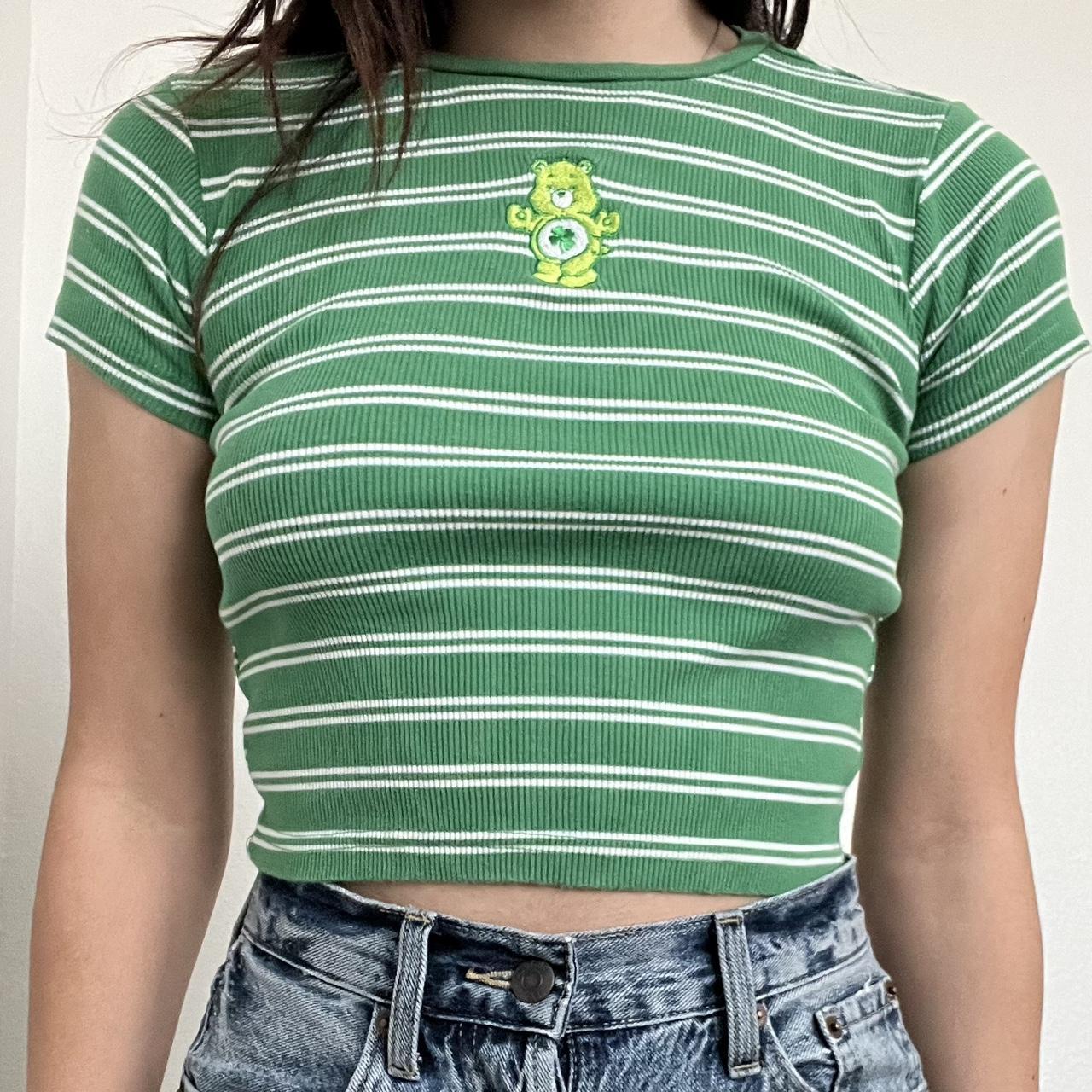 Care Bears Women's Green and White Crop-top