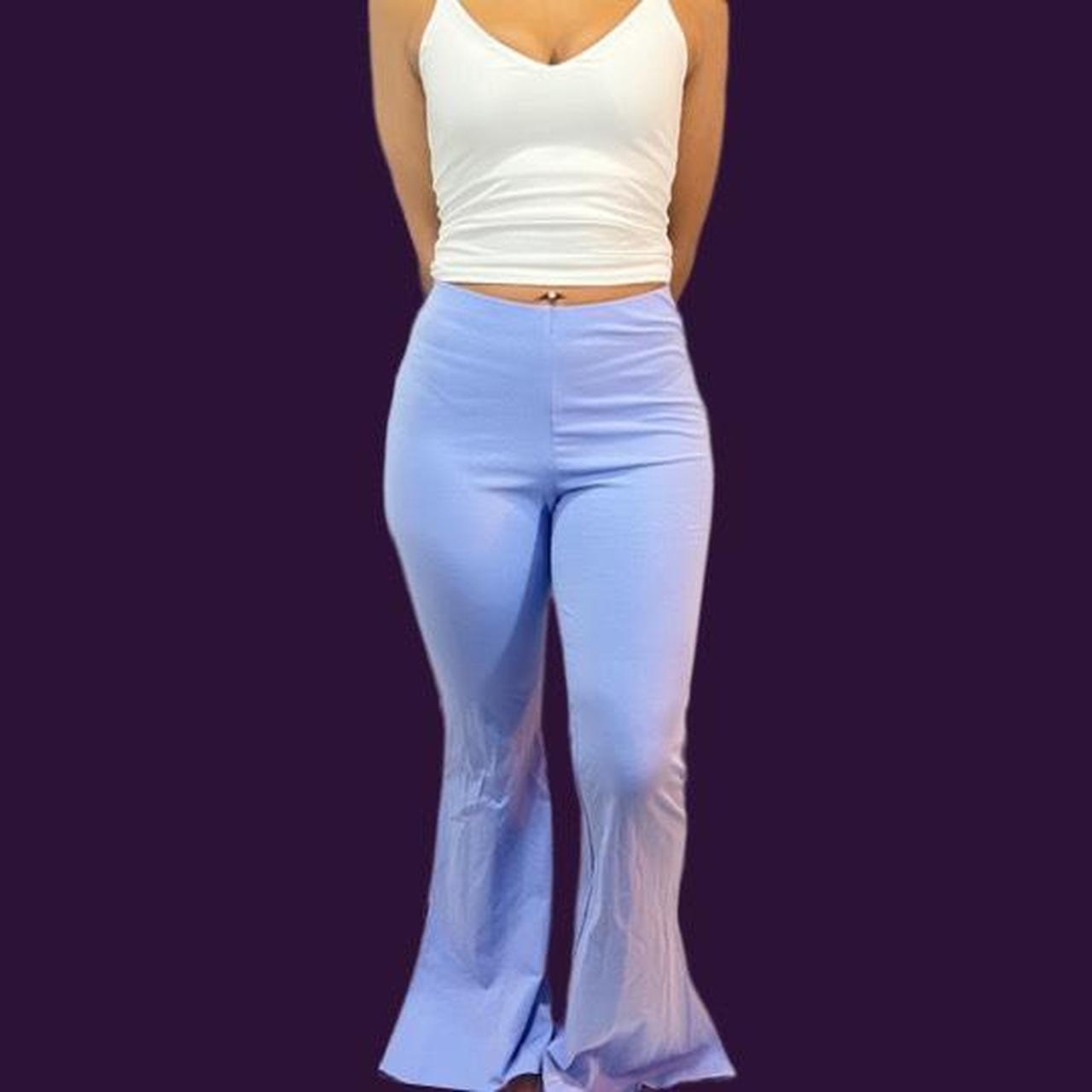 Purple High Waisted Ribbed Flare Pants - S / Purple