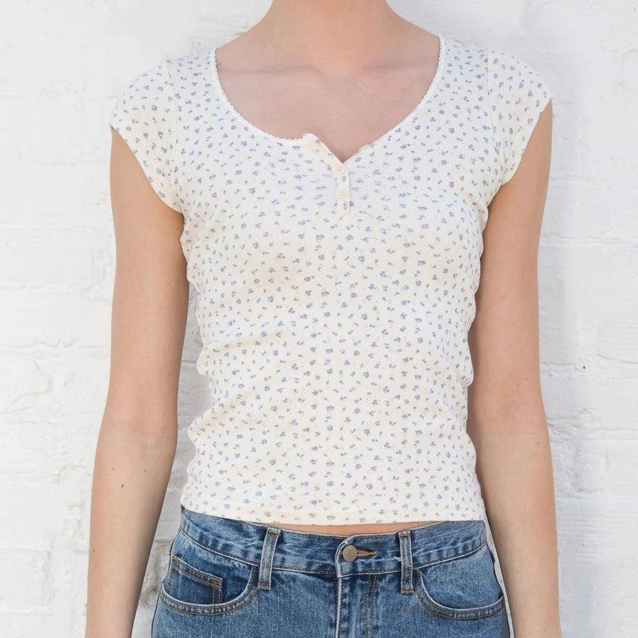 Brandy Melville Zelly Long Eyelet Top White and... Depop