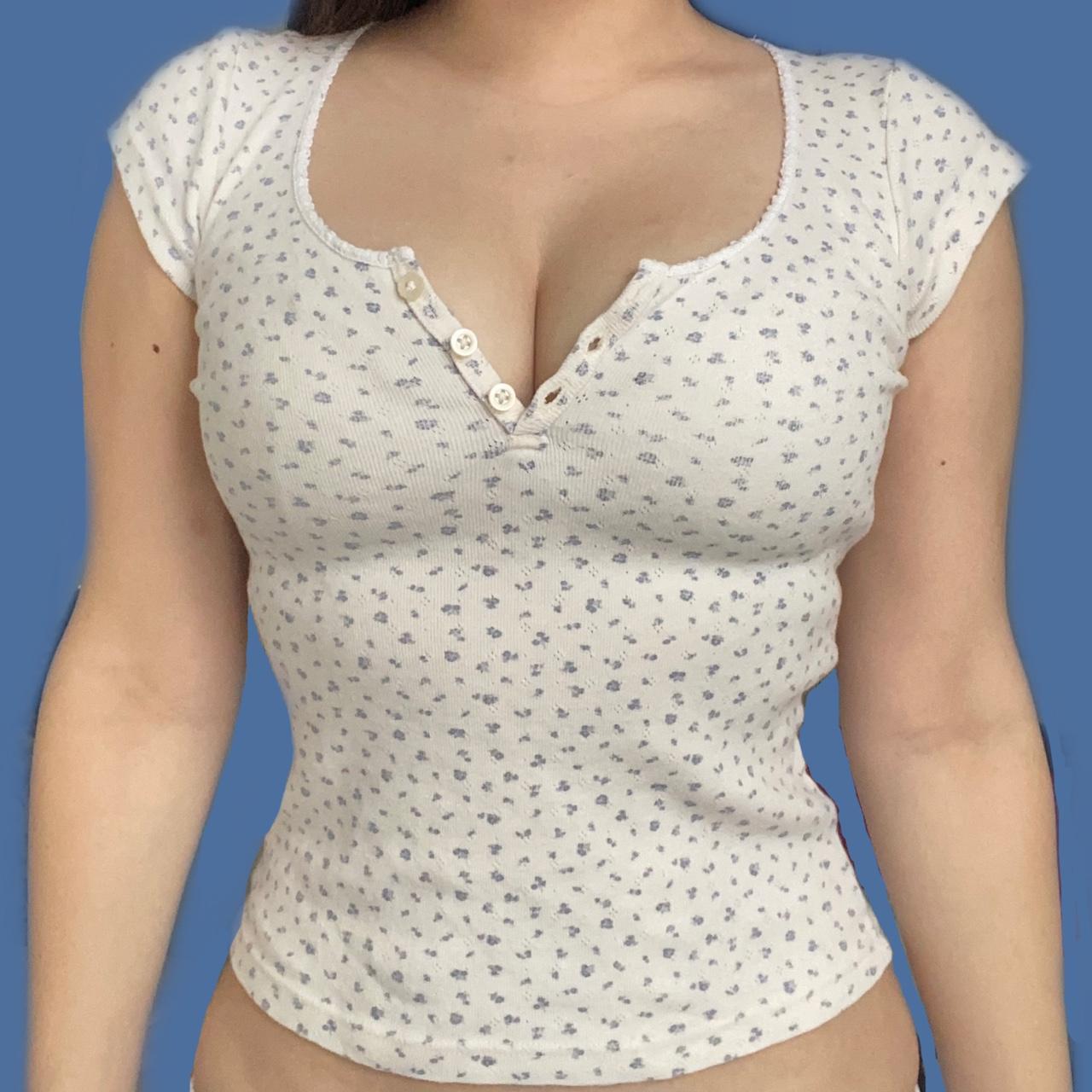 Brandy Melville Zelly Long Eyelet Top White and... Depop